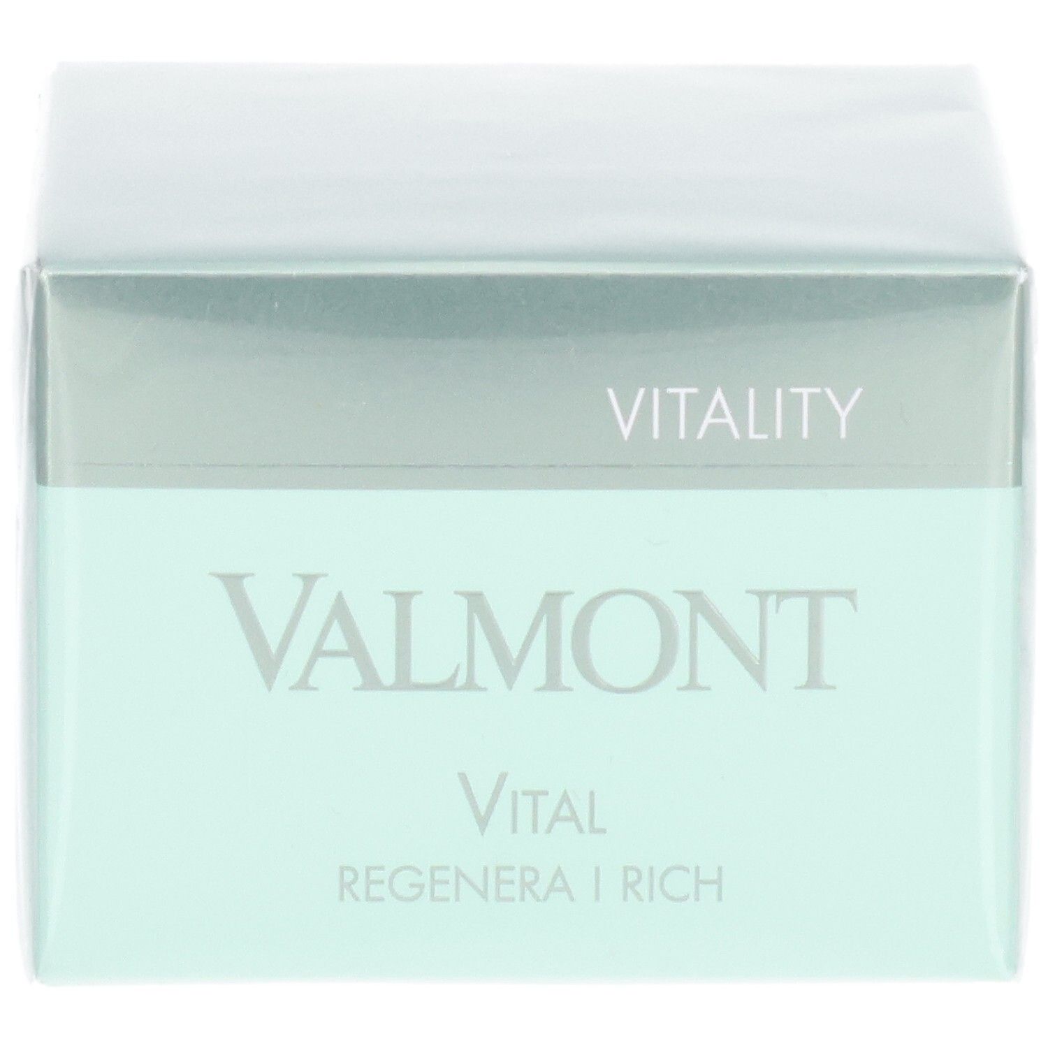 Confezione Valmont Vital Regenera I Rich Crema, fronte con nome del marchio e linea di prodotti.