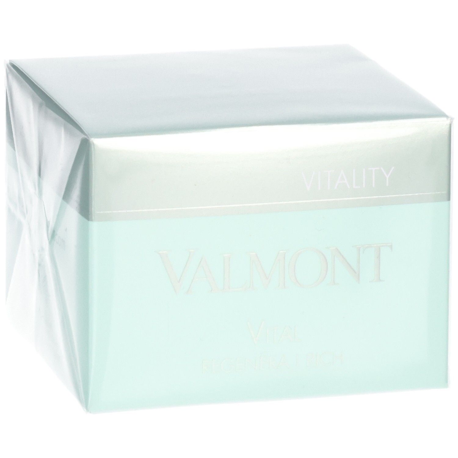 Confezione Valmont Vital Regenera I Rich Crema, vista di tre quarti anteriore.