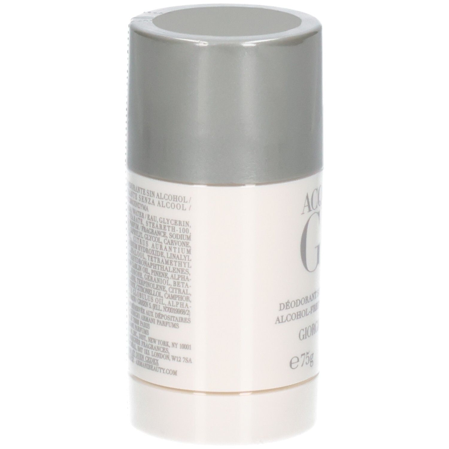 Giorgio Armani Acqua Di Gio Deodorant Stick, 75g. Retro con elenco degli ingredienti.