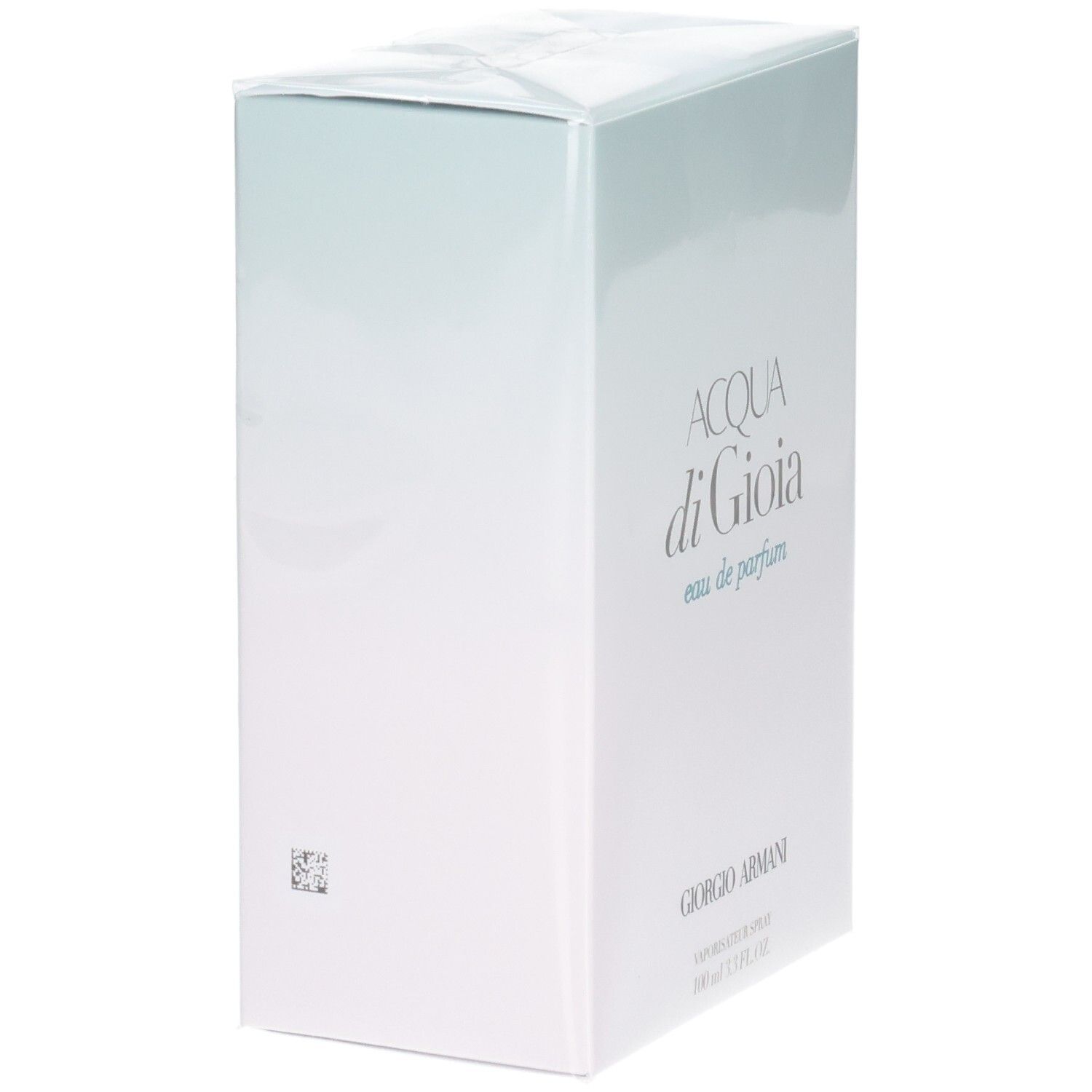 Confezione Giorgio Armani Acqua di Gioia Eau de Parfum, vista laterale con QR code.