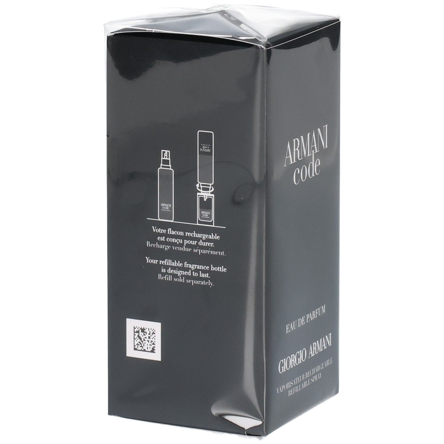 Armani Code Eau de Parfum, Giorgio Armani, Spray ricaricabile. Illustrazione: sistema di ricarica.