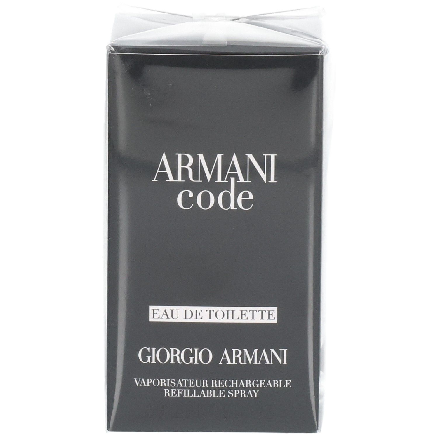Fronte della confezione Armani Code Eau de Toilette Vaporisateur Rechargeable.