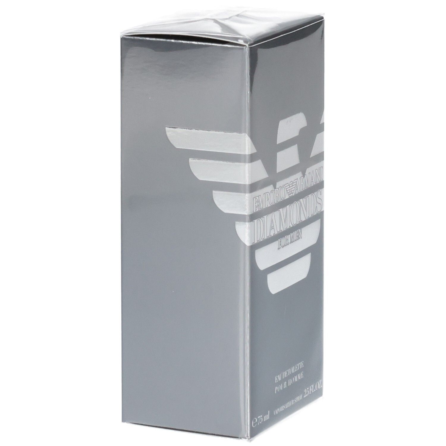 Confezione Giorgio Armani Diamonds for Men Eau de Toilette, color argento con logo aquila e nome del prodotto.