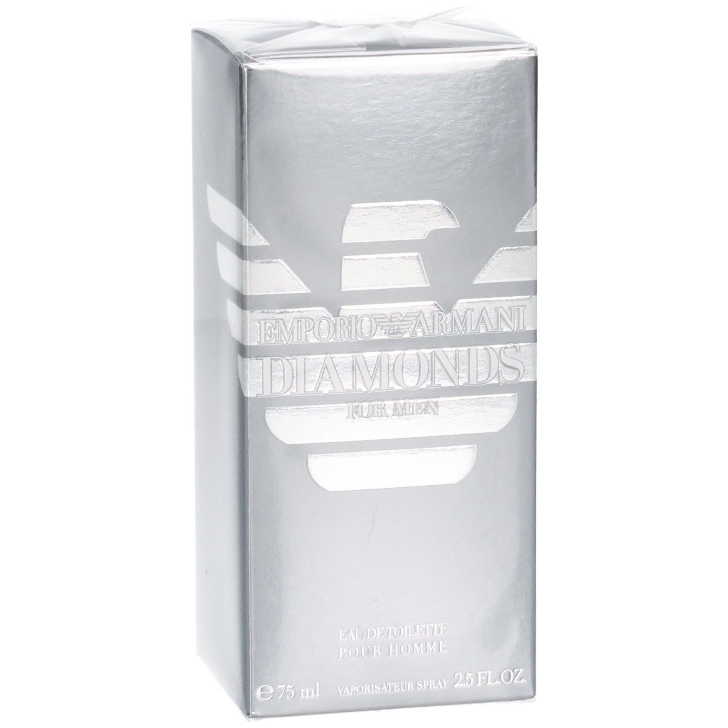 Confezione Giorgio Armani Diamonds for Men Eau de Toilette, color argento con logo aquila e nome del prodotto.