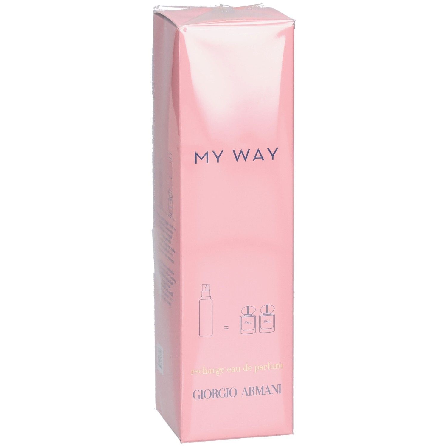 Fronte della confezione rosa di ricarica Giorgio Armani My Way Eau de Parfum con logo.