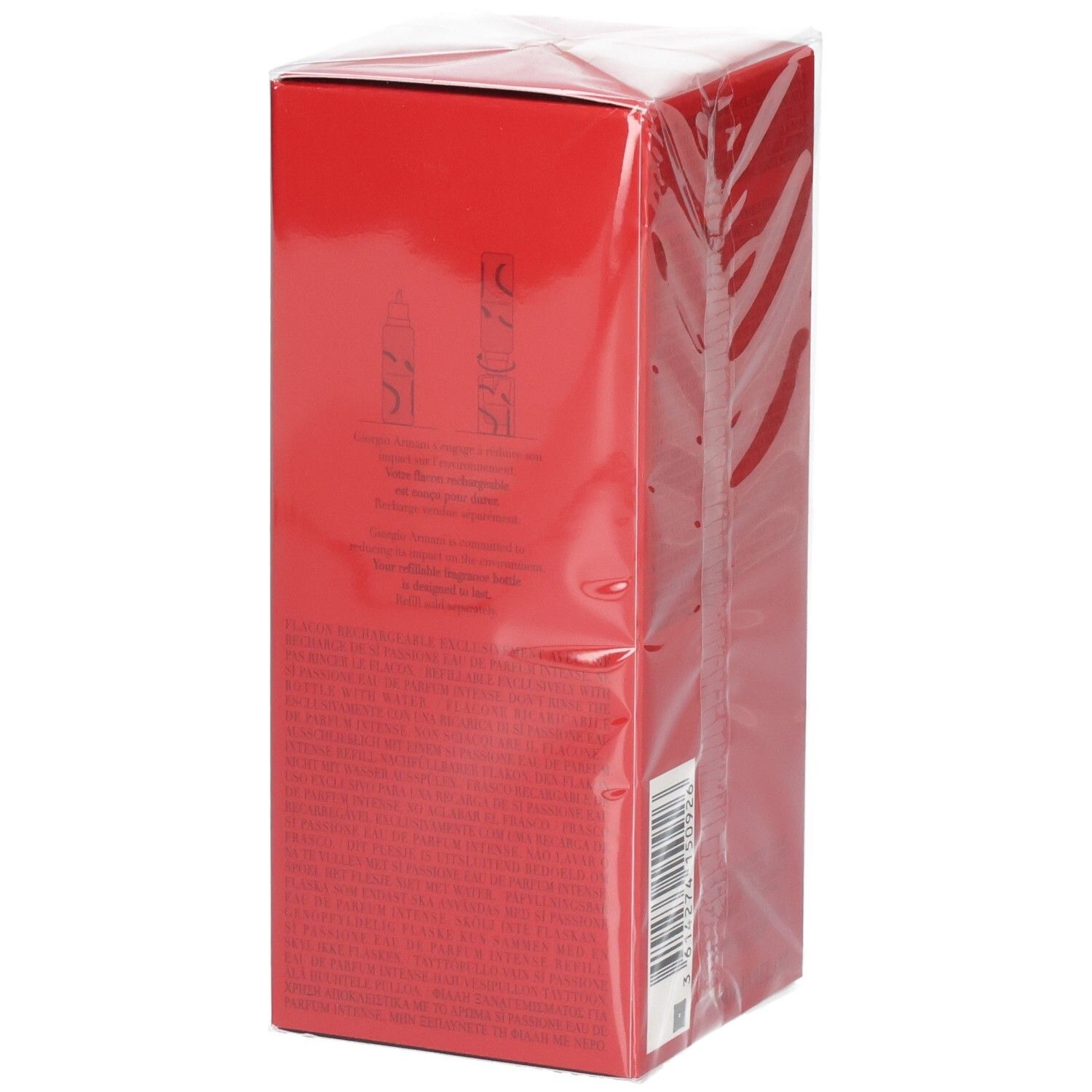 Lato della confezione Giorgio Armani Si Passione Intense con istruzioni per l'uso.