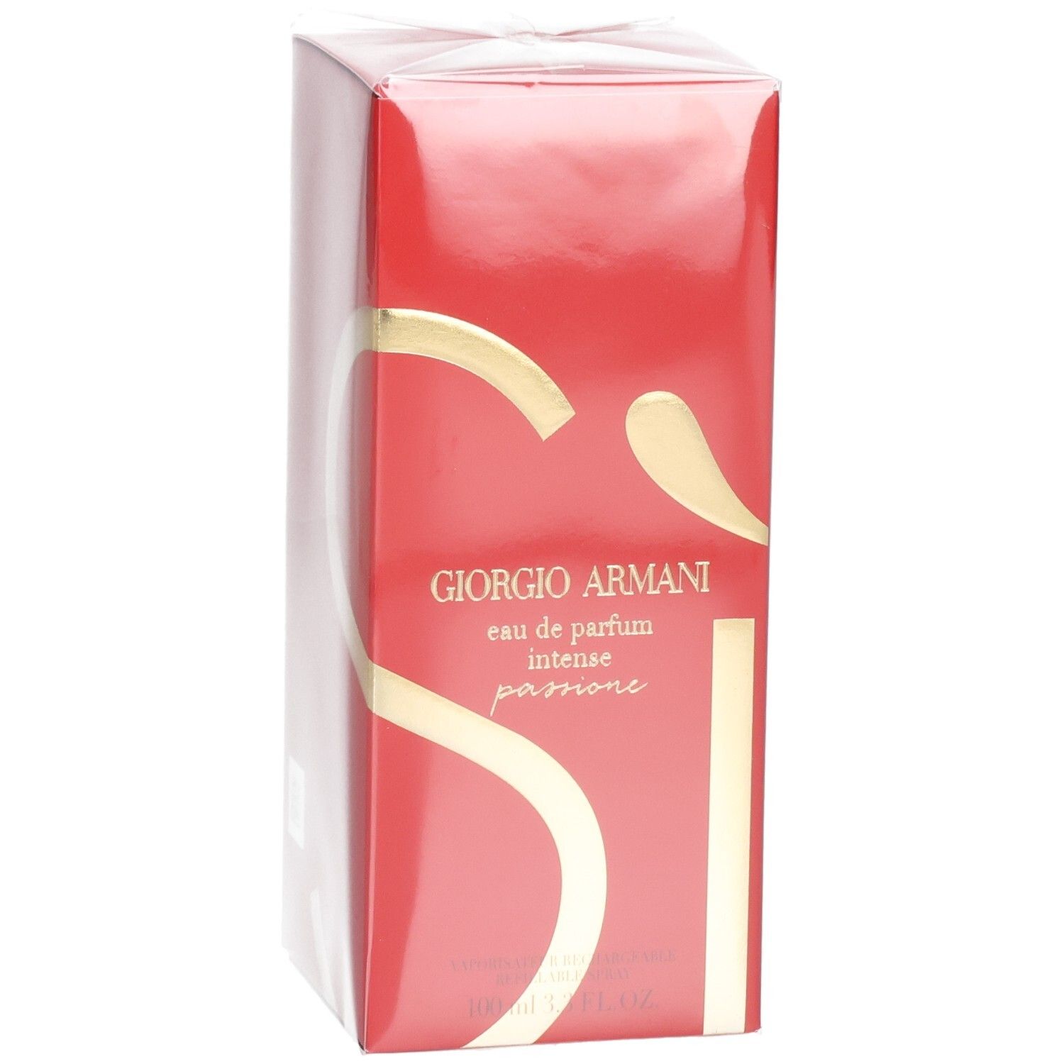 Giorgio Armani Si Passione Eau de Parfum Intense, confezione rossa con logo Si dorato.