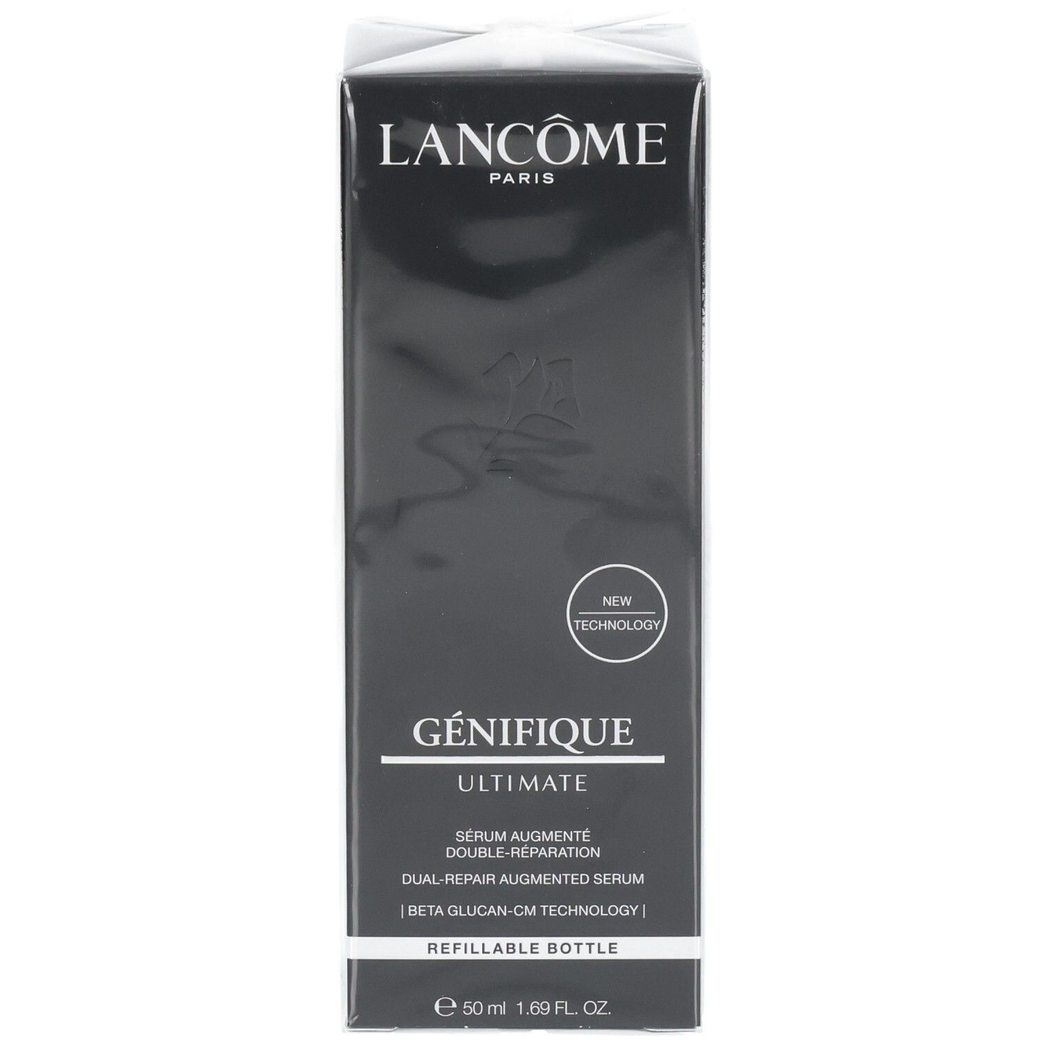 Scatola Lancôme Génifique Ultimate Siero, fronte con nome prodotto e indicazione 50ml.
