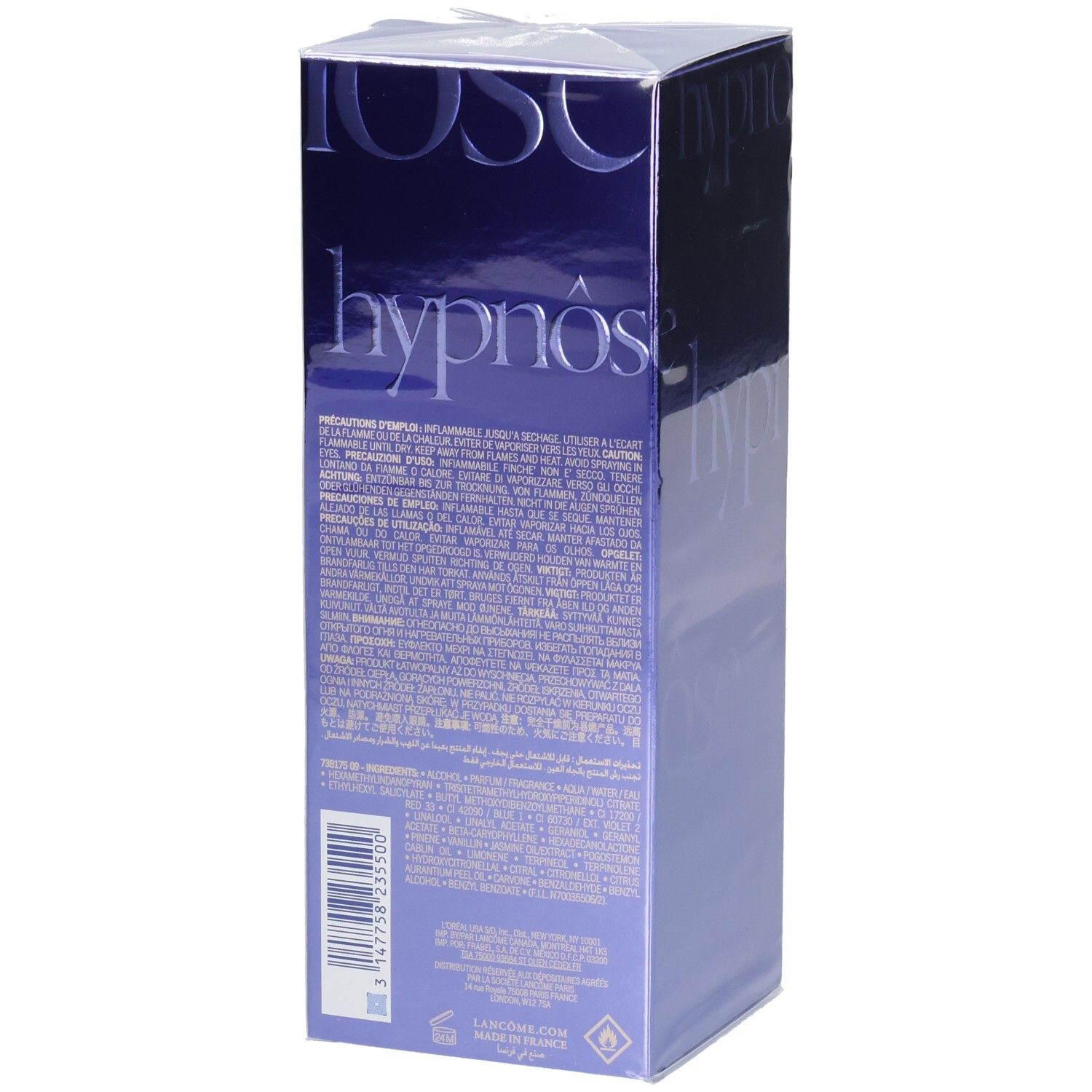 Lancôme Hypnôse Eau de Parfum Donna, 75ml, retro con ingredienti.