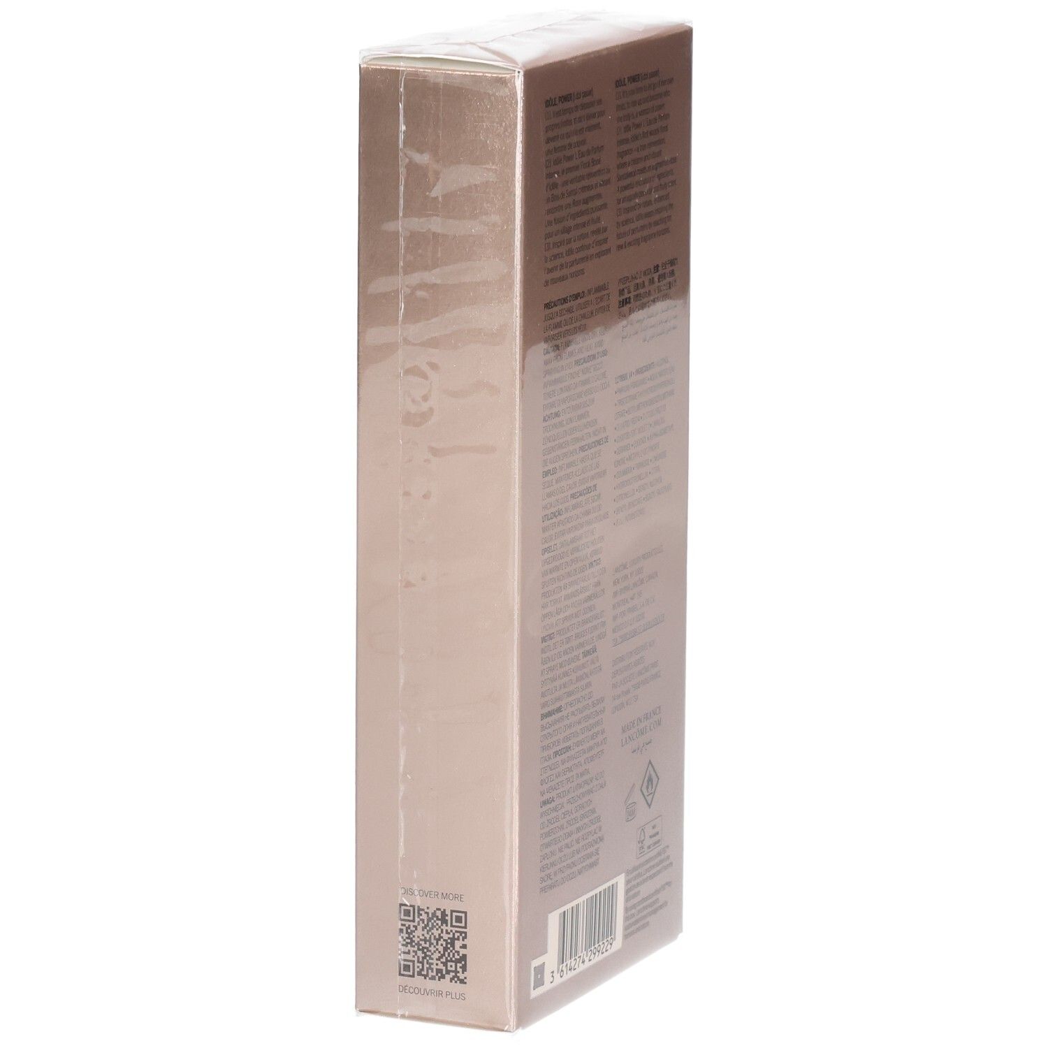 Lato della confezione Lancôme Idôle Power Eau de Parfum Intense con informazioni sul prodotto.