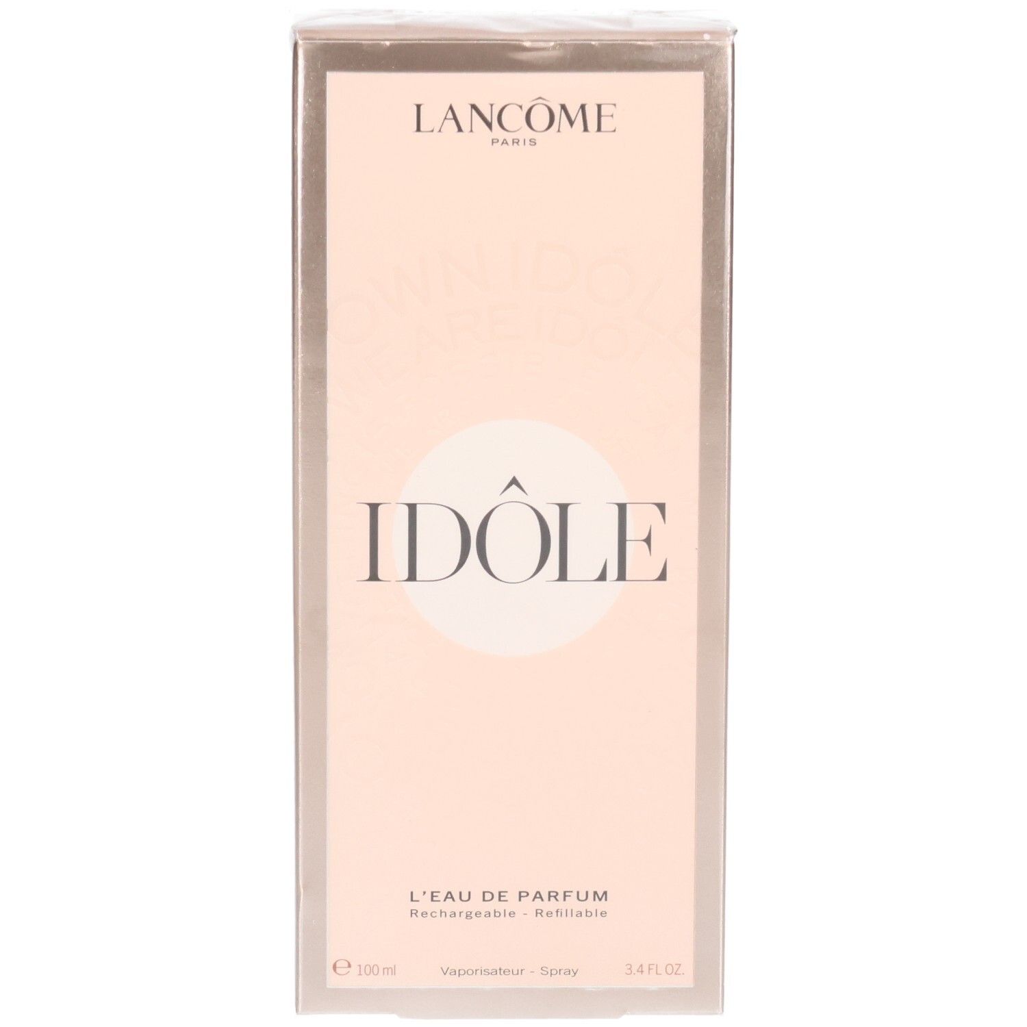 Confezione Lancôme Idôle Eau de Parfum, lato frontale con nome del prodotto e logo del marchio.