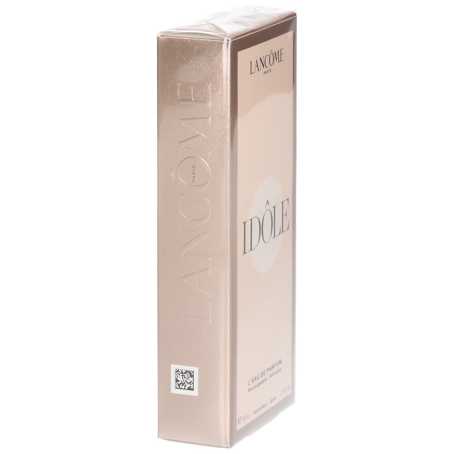 Lancôme Idôle Eau de Parfum scatola 50ml, lato con scritta in rilievo.