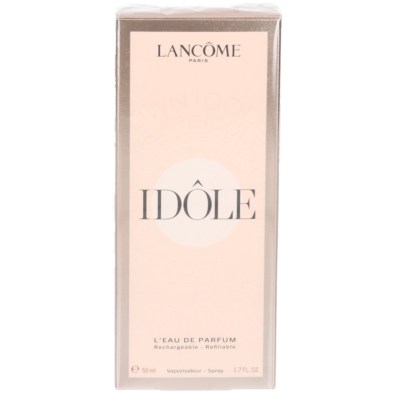 Lancôme Idôle Eau de Parfum flacone 50ml su scatola rosa.