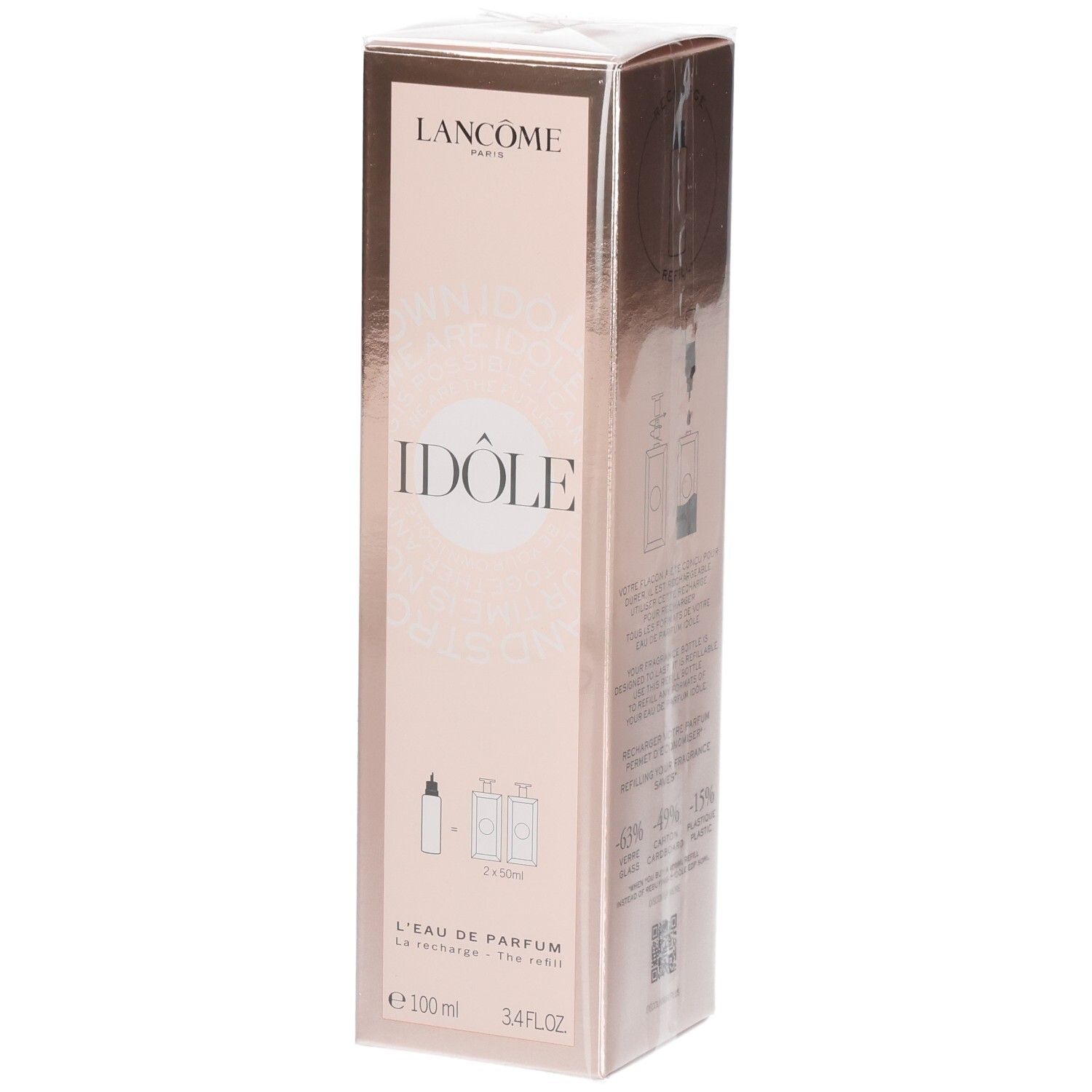 Fronte della ricarica Lancôme Idôle Eau de Parfum, 100ml.