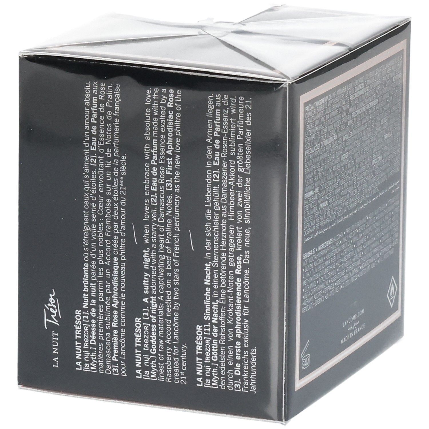 Lancôme La Nuit Trésor L'Eau de Parfum vista laterale con descrizione del prodotto.