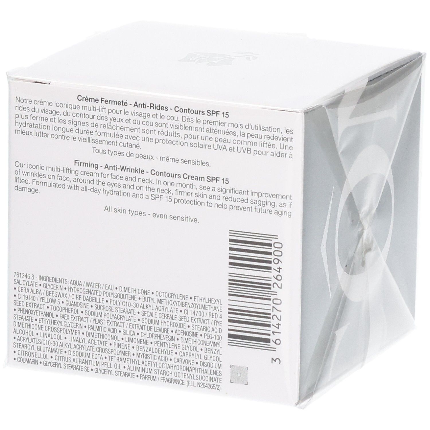 Lancôme Rénergie Multi-Lift Crema Rassodante Anti-Rughe SPF 15, confezione, retro con ingredienti.