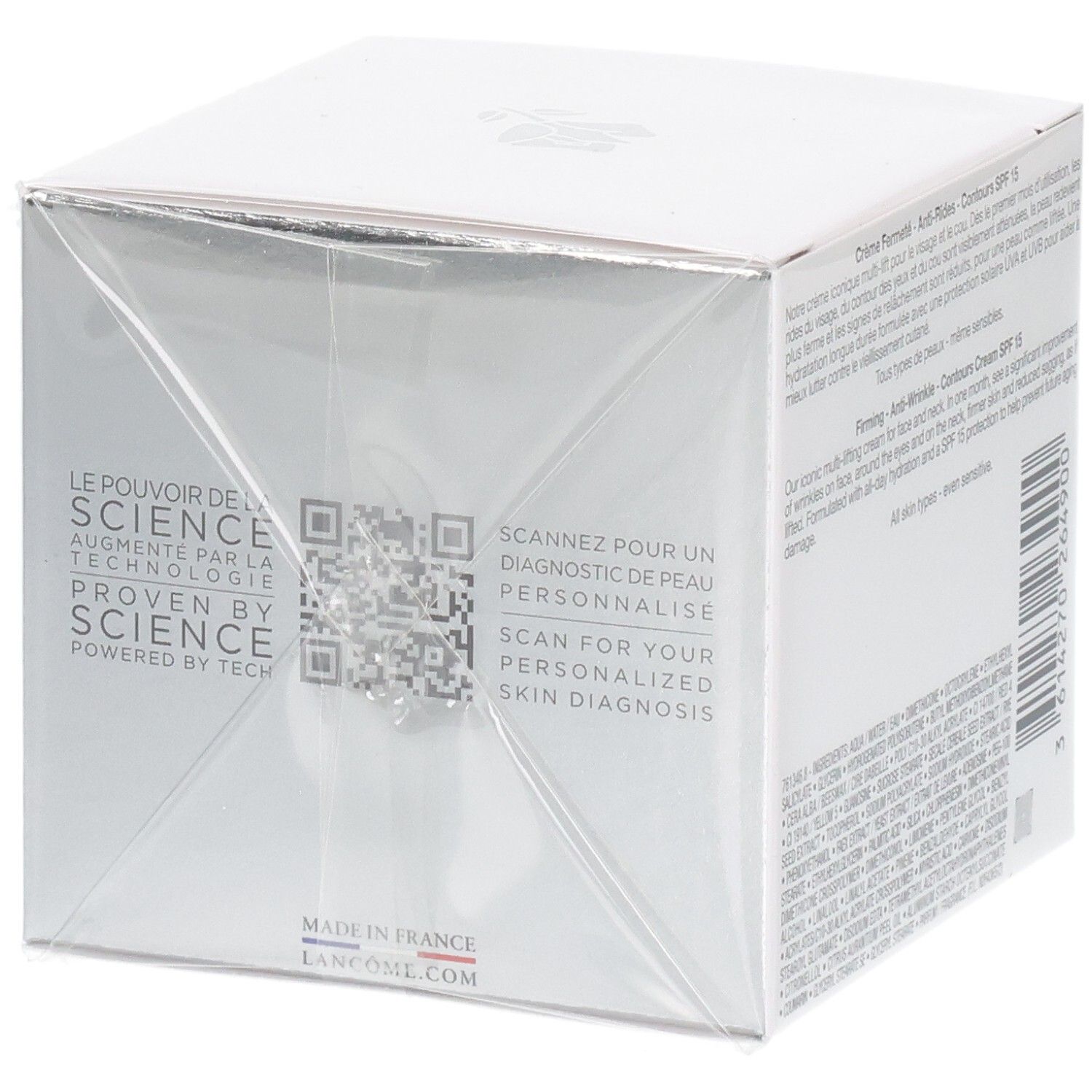 Lancôme Rénergie Multi-Lift Crema Rassodante Anti-Rughe SPF 15, confezione, lato con QR code.
