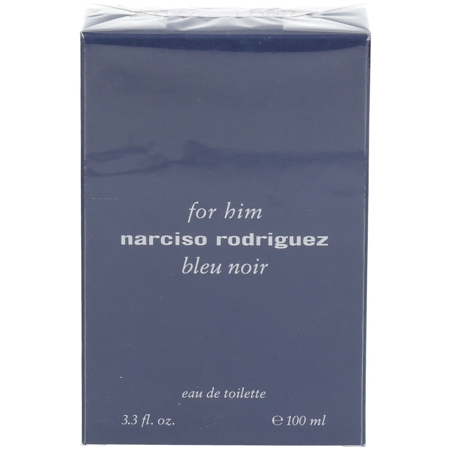 Fronte della confezione Narciso Rodriguez For Him Bleu Noir Eau de Toilette, 100 ml.