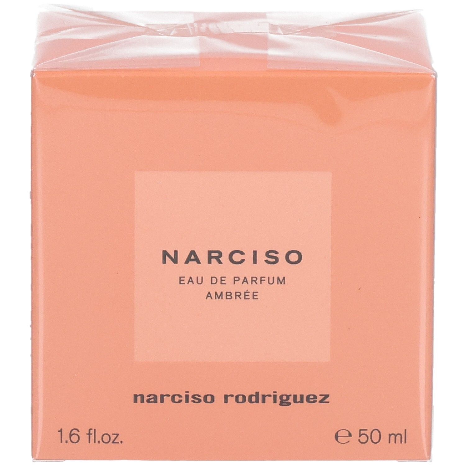 Fronte della confezione di Narciso Rodriguez Eau de Parfum Ambrée, 50 ml.