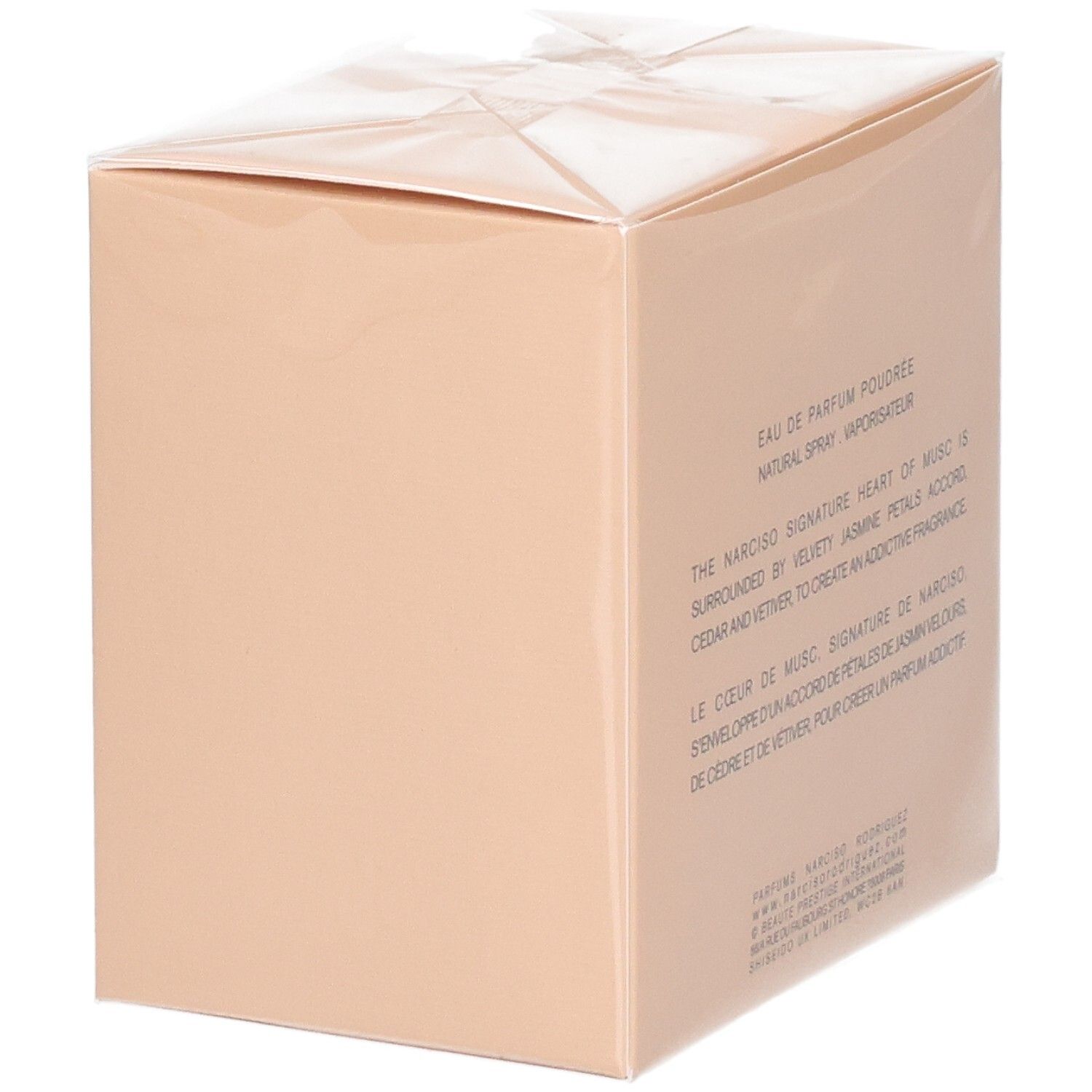 Retro della confezione Narciso Rodriguez Narciso Poudrée Eau de Parfum con descrizione.
