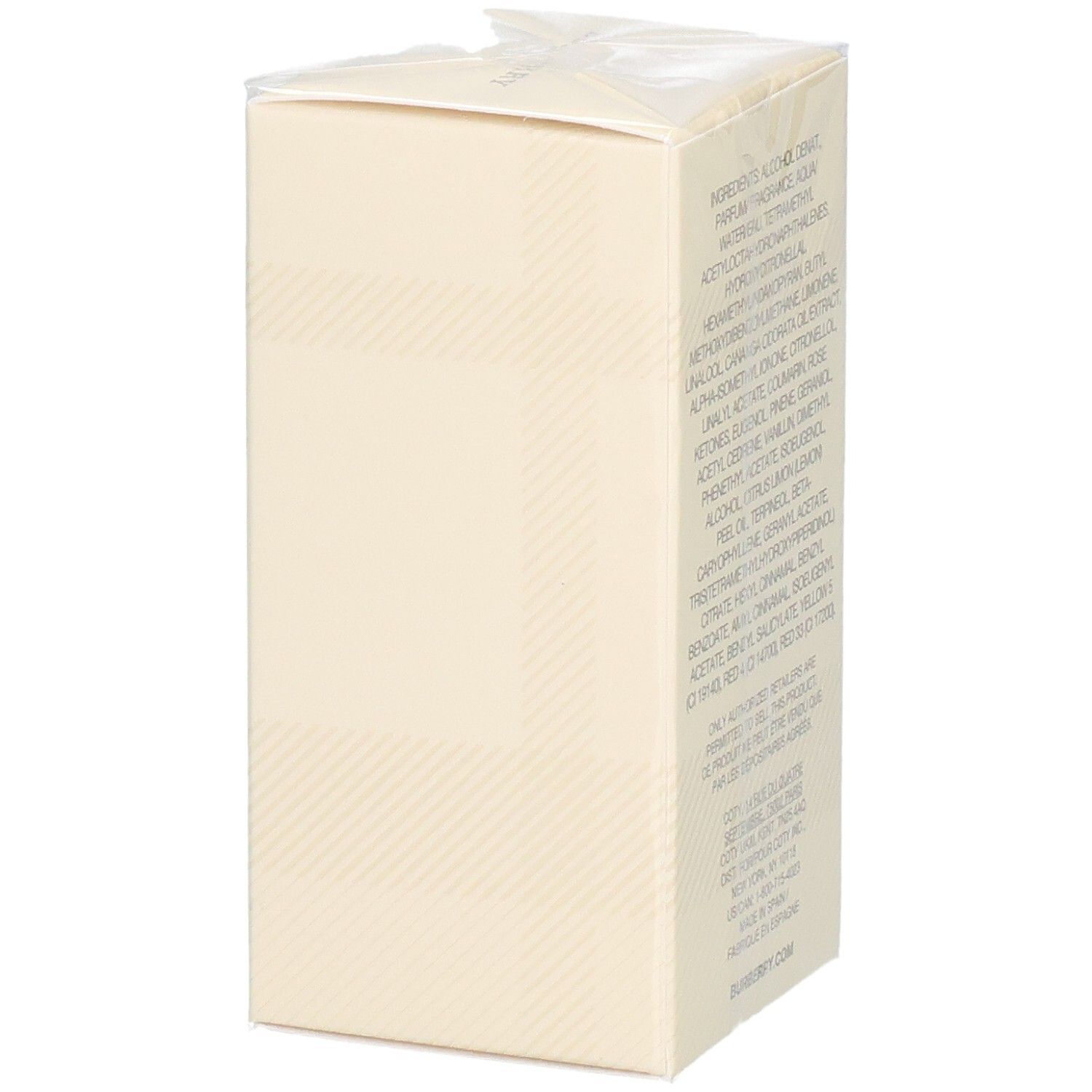 Lato della confezione del Burberry Weekend Eau de Parfum da donna, 50ml, con ingredienti.