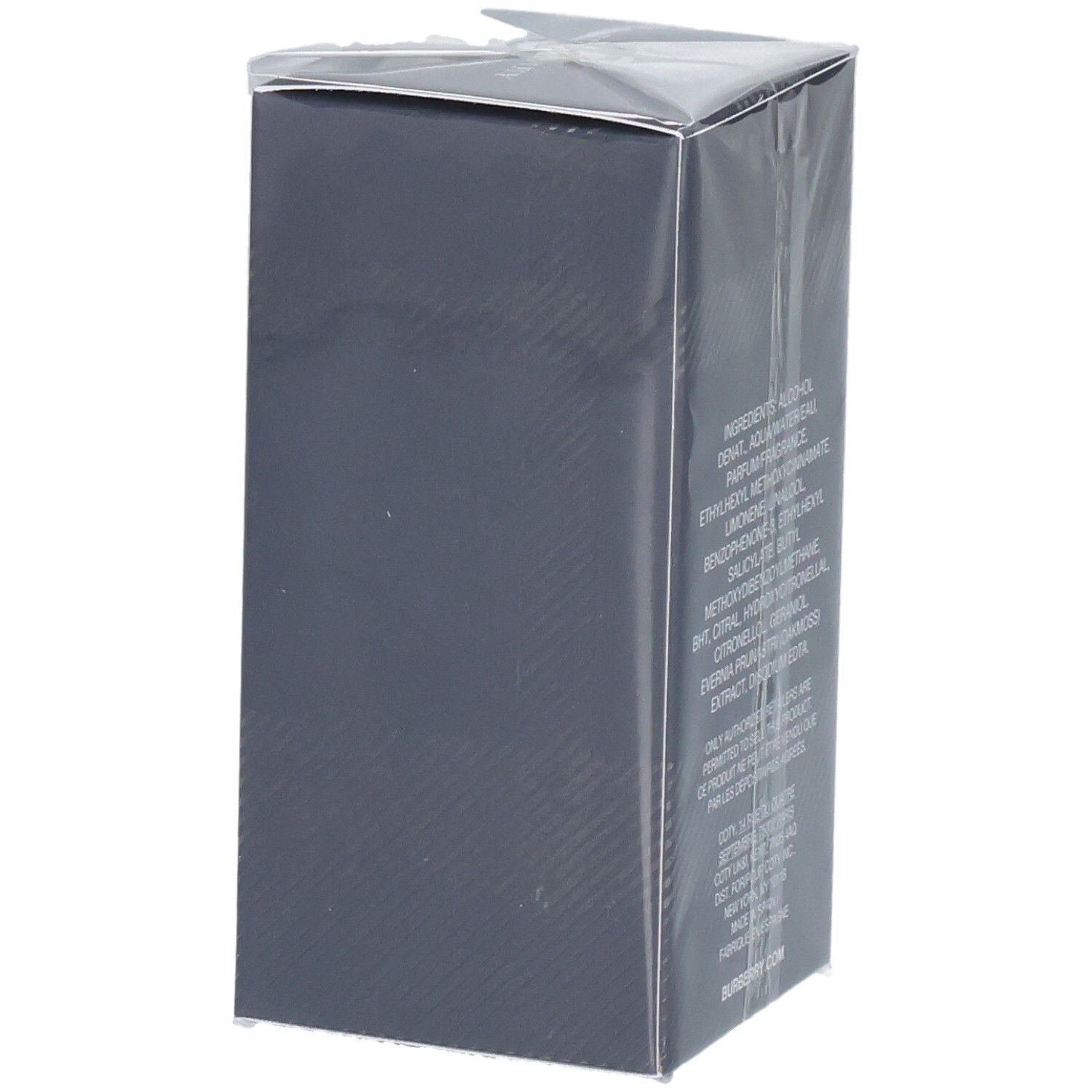 Retro della confezione del Burberry Weekend Eau de Toilette da uomo con ingredienti.