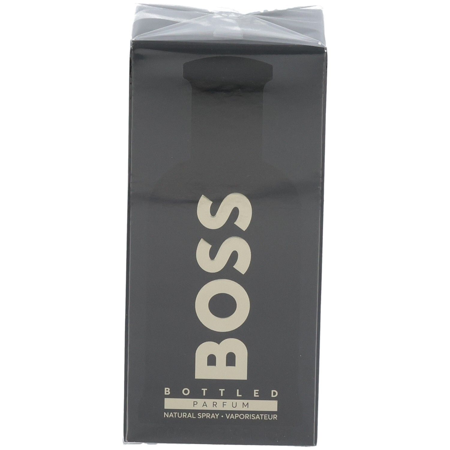 Scatola Hugo Boss Bottled Parfum con scritta dorata sul davanti.
