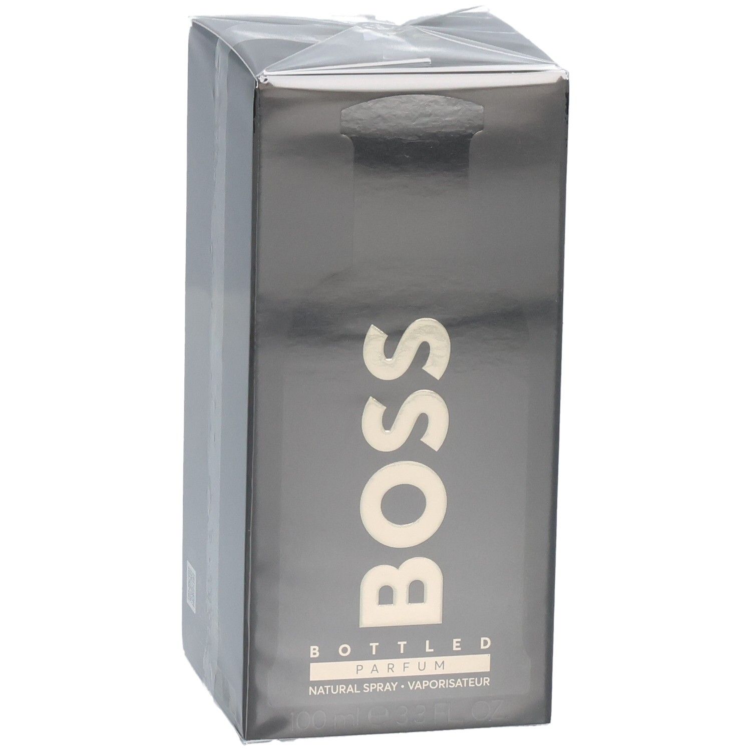 Scatola Hugo Boss Bottled Parfum con scritta dorata sul davanti.