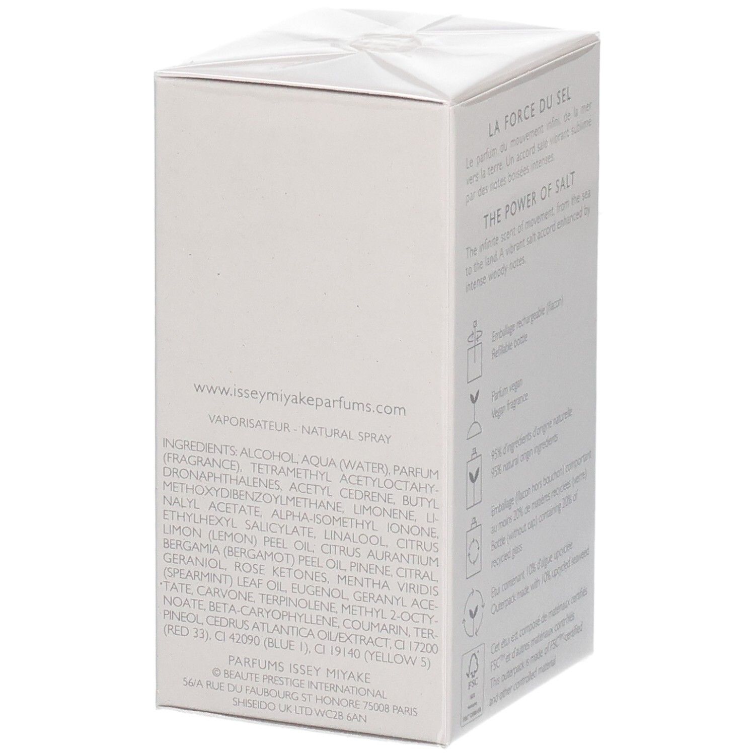 Issey Miyake Le Sel d'Issey Eau de Toilette, 50ml, ricaricabile. Lista ingredienti sulla confezione.