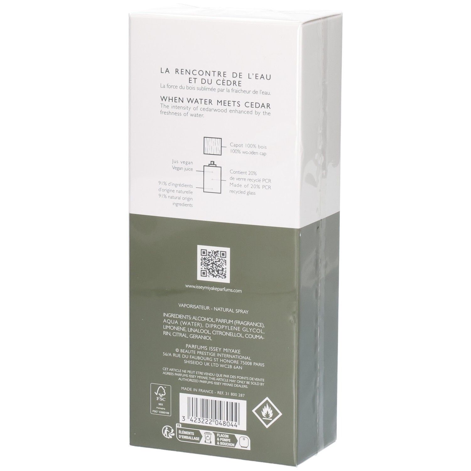 Issey Miyake L'Eau d'Issey Pour Homme Eau & Cèdre Eau de Toilette scatola, retro con dettagli.