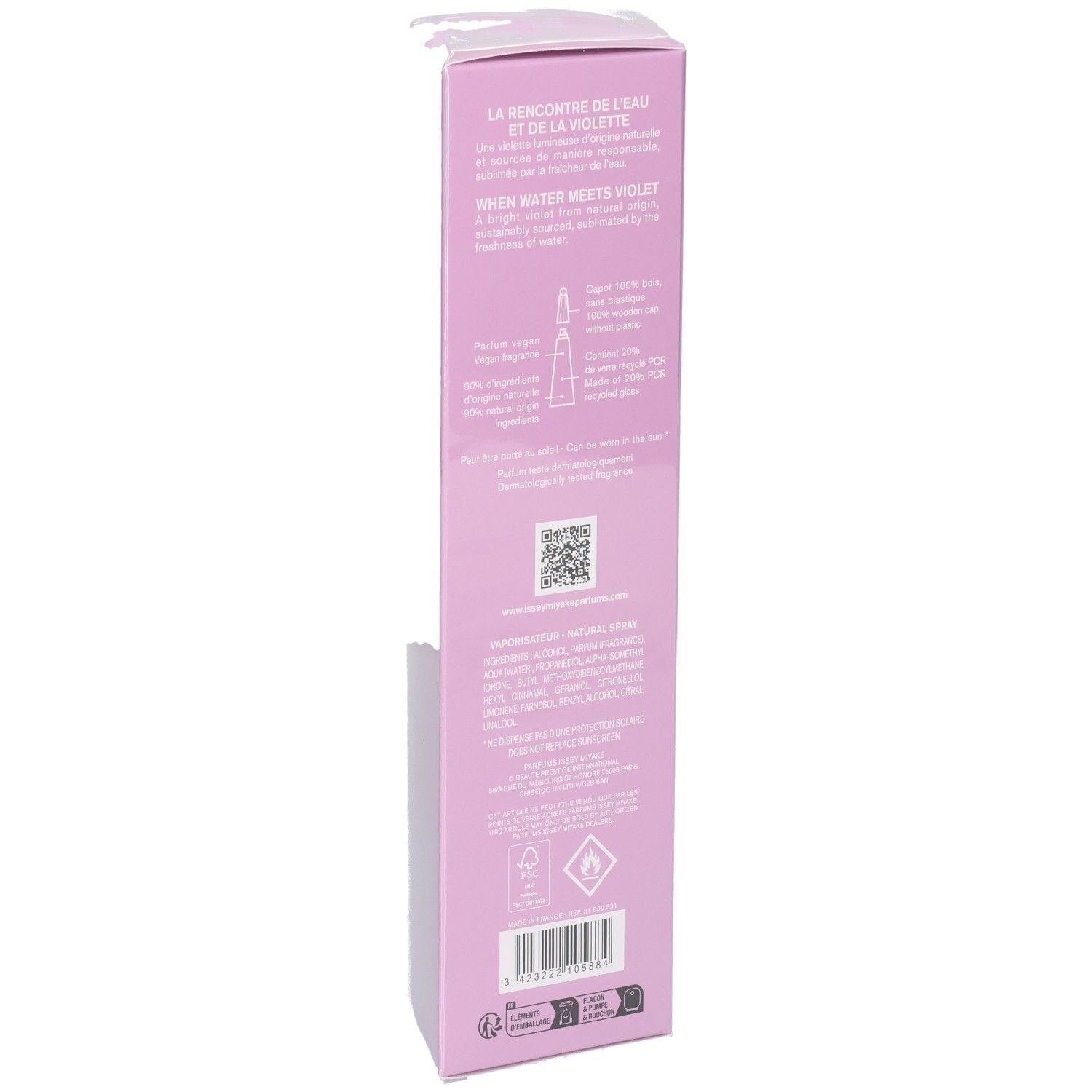 Retro della confezione Issey Miyake L'Eau d'Issey Solar Violet Eau de Toilette Intense.