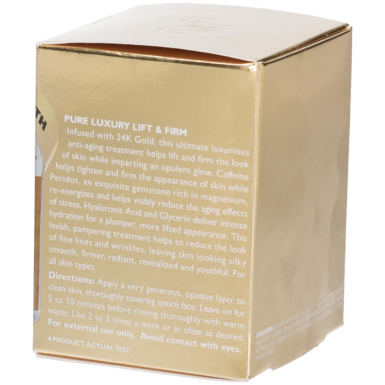Maschera 24K Gold di Peter Thomas Roth: Scatola dorata con descrizione del prodotto e istruzioni.