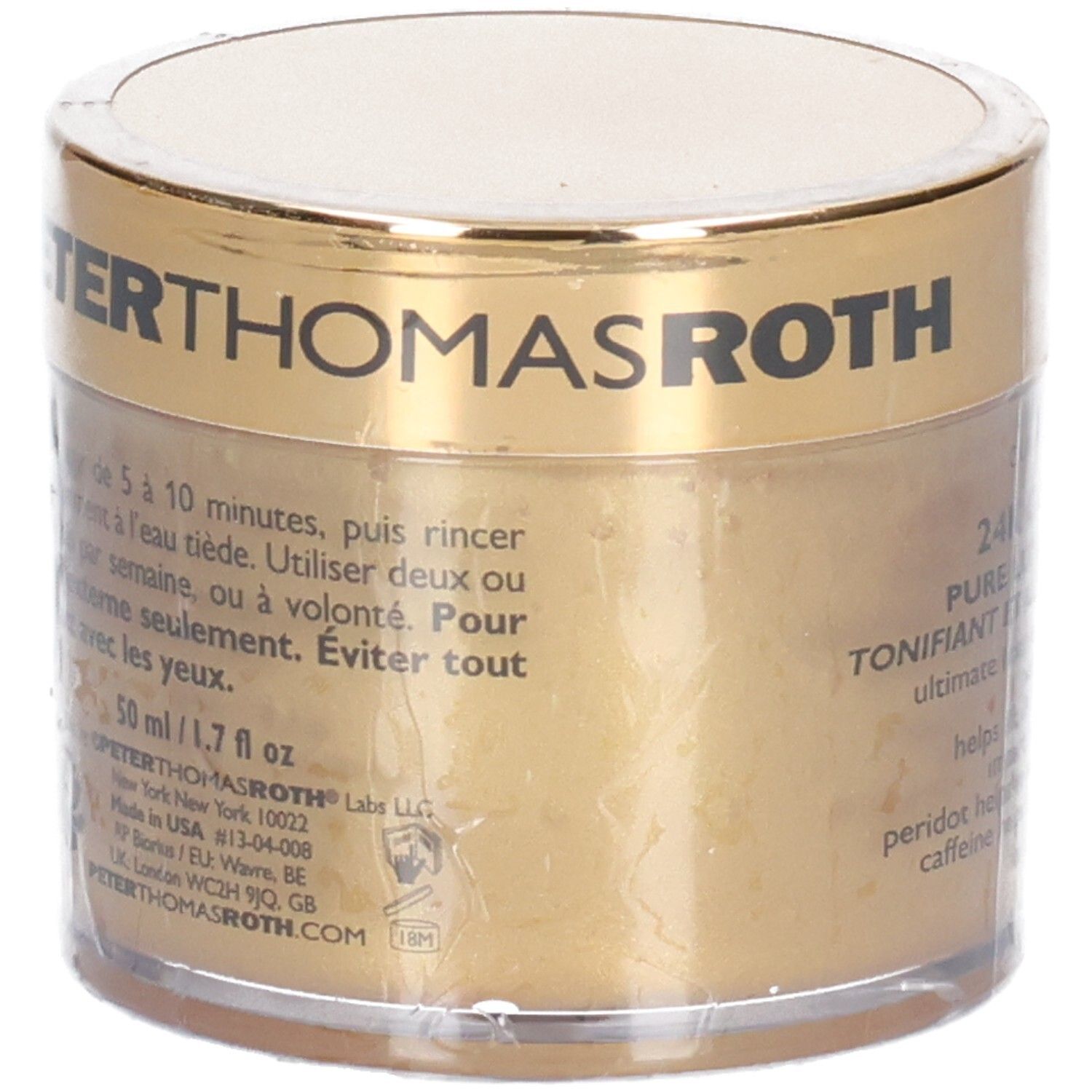 Maschera all'Oro 24K Peter Thomas Roth: retro con istruzioni e ingredienti.