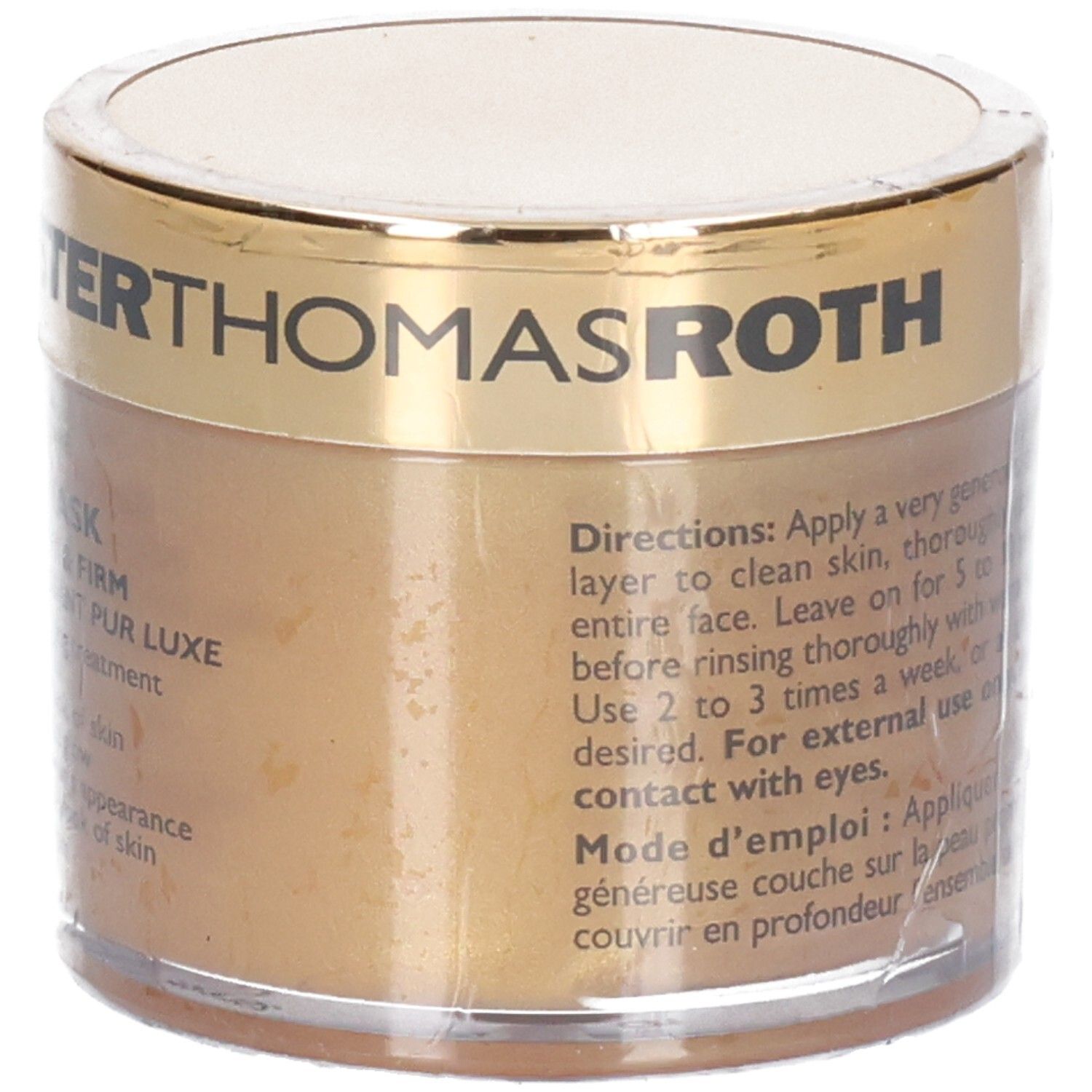 Maschera 24K Gold di Peter Thomas Roth, vista laterale con istruzioni.