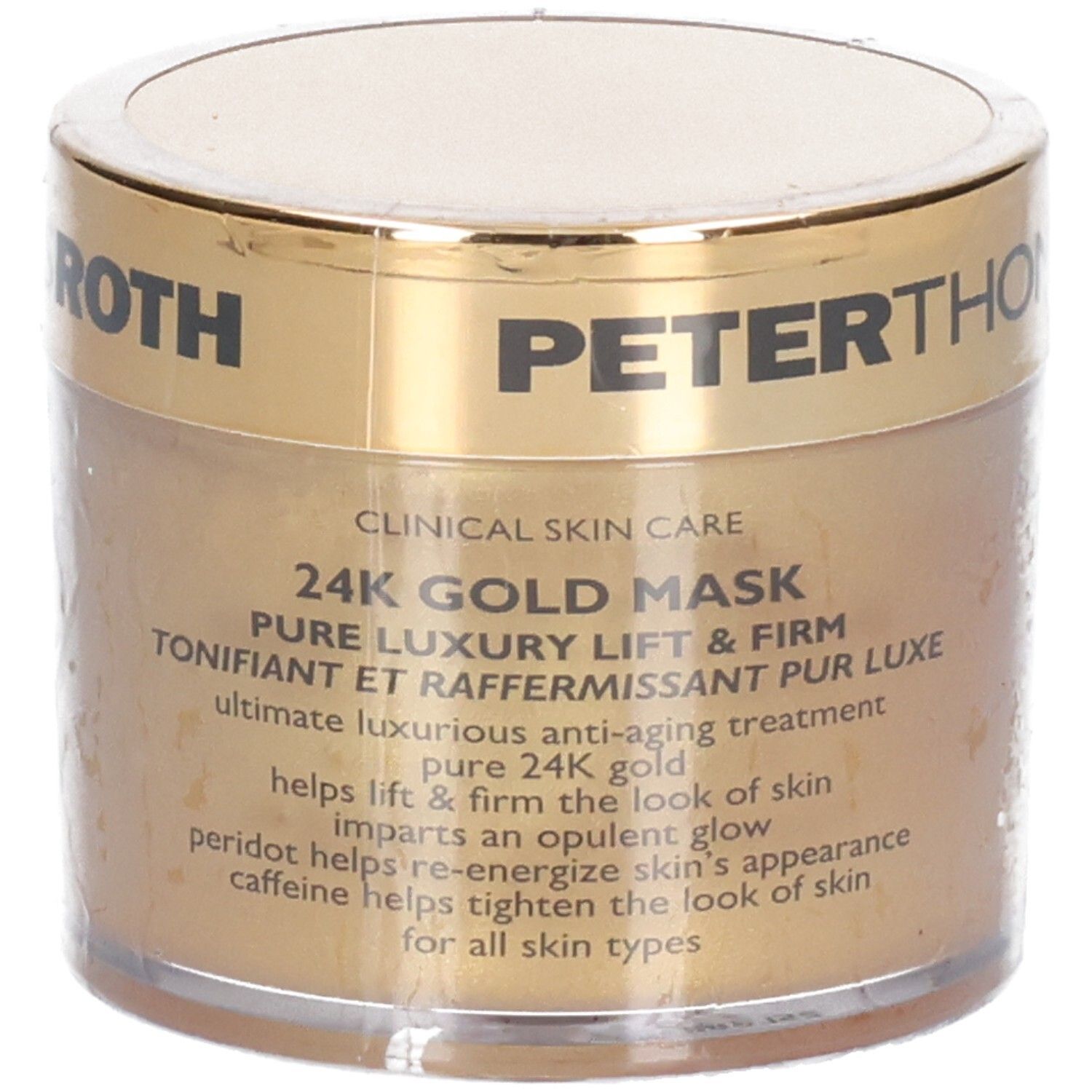 Maschera all'Oro 24K Peter Thomas Roth: vasetto dorato con trattamento anti-età.