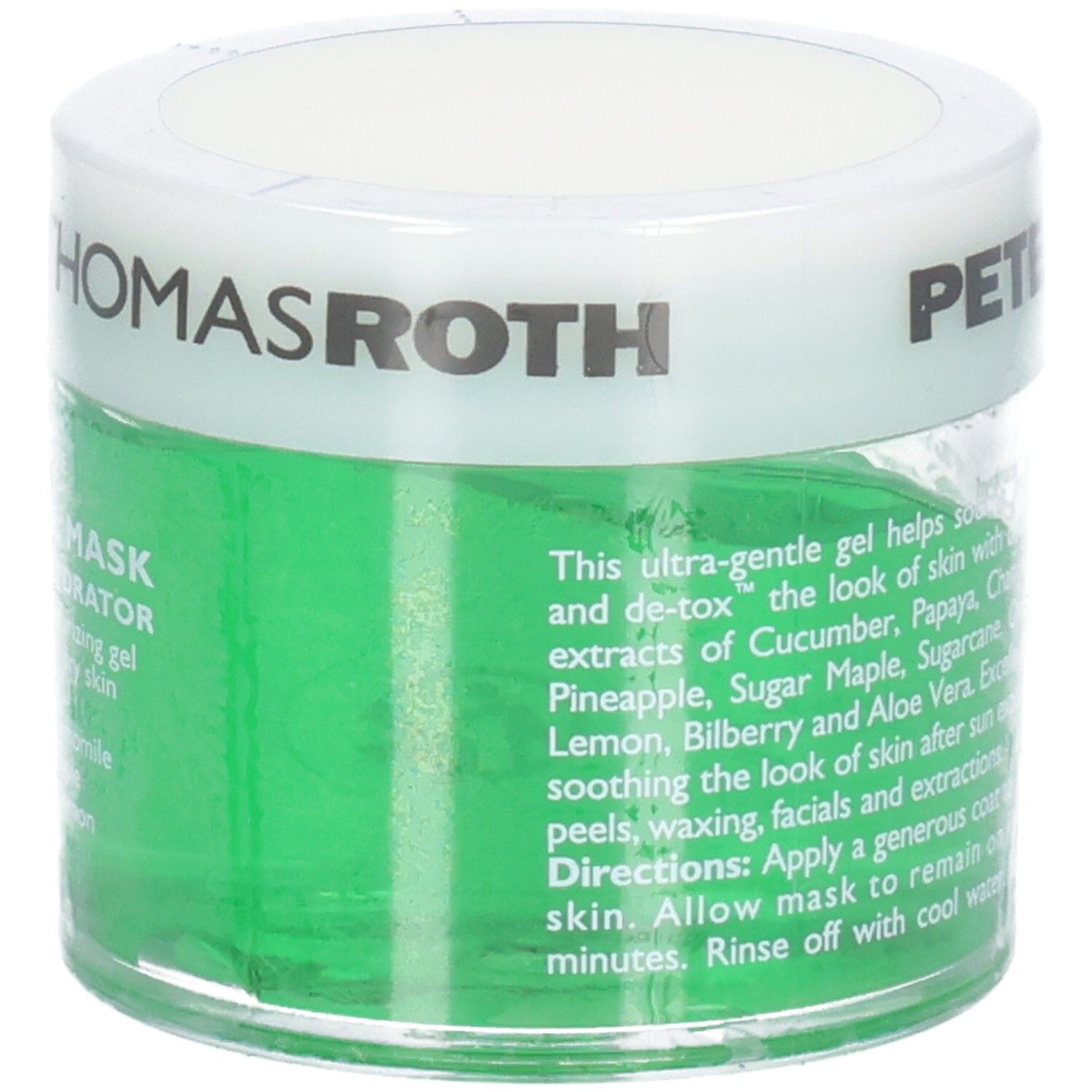 Maschera al cetriolo Peter Thomas Roth. Gel ultra-delicato per lenire e detossificare la pelle. Contiene estratti di cetriolo, papaya, camomilla.