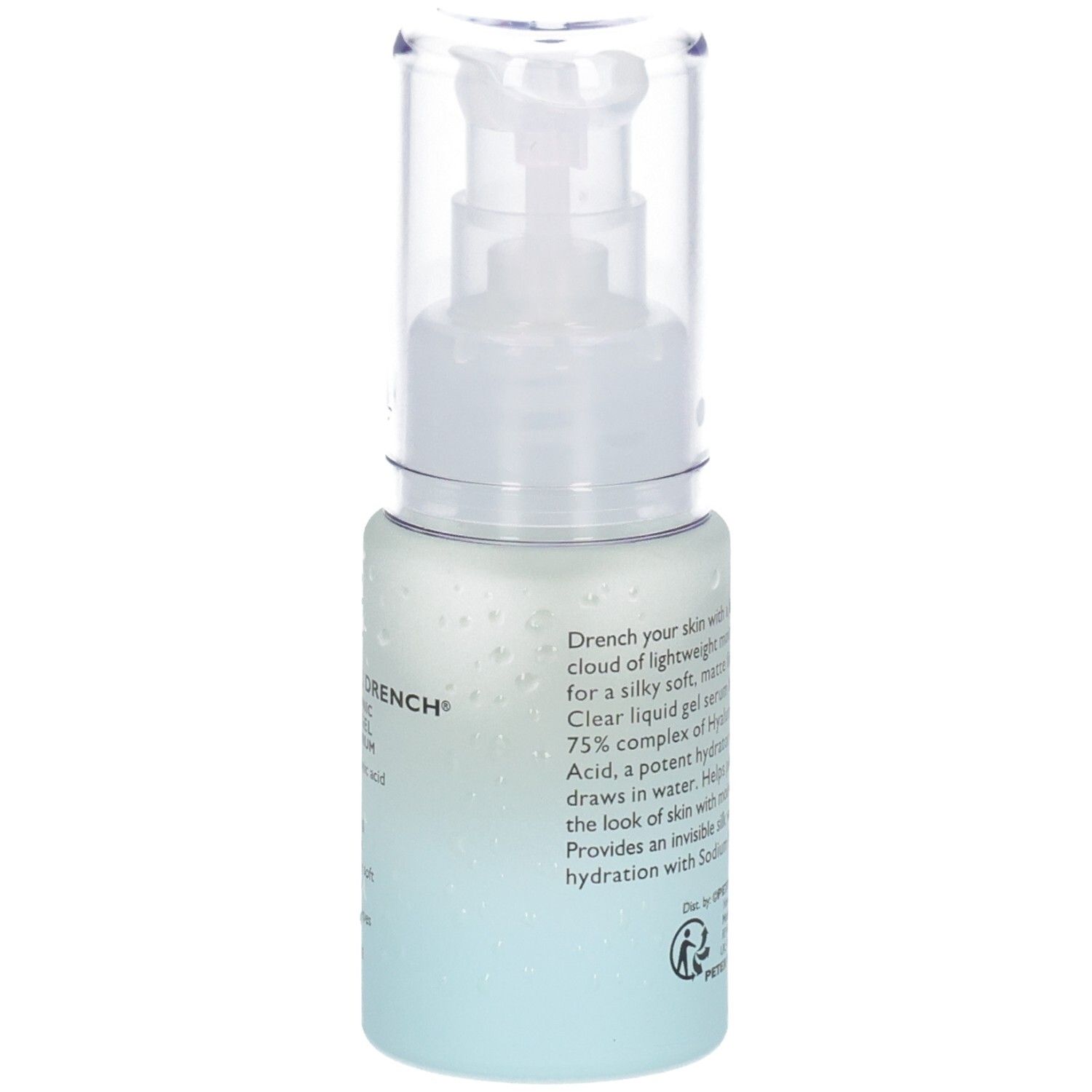 Flacone del siero Peter Thomas Roth Water Drench con focus sulla texture e sull'effetto idratante.