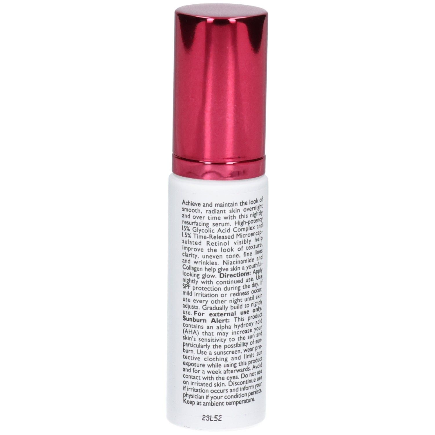 Flacone di siero Peter Thomas Roth Even Smoother Glycolic Retinol con istruzioni dettagliate.