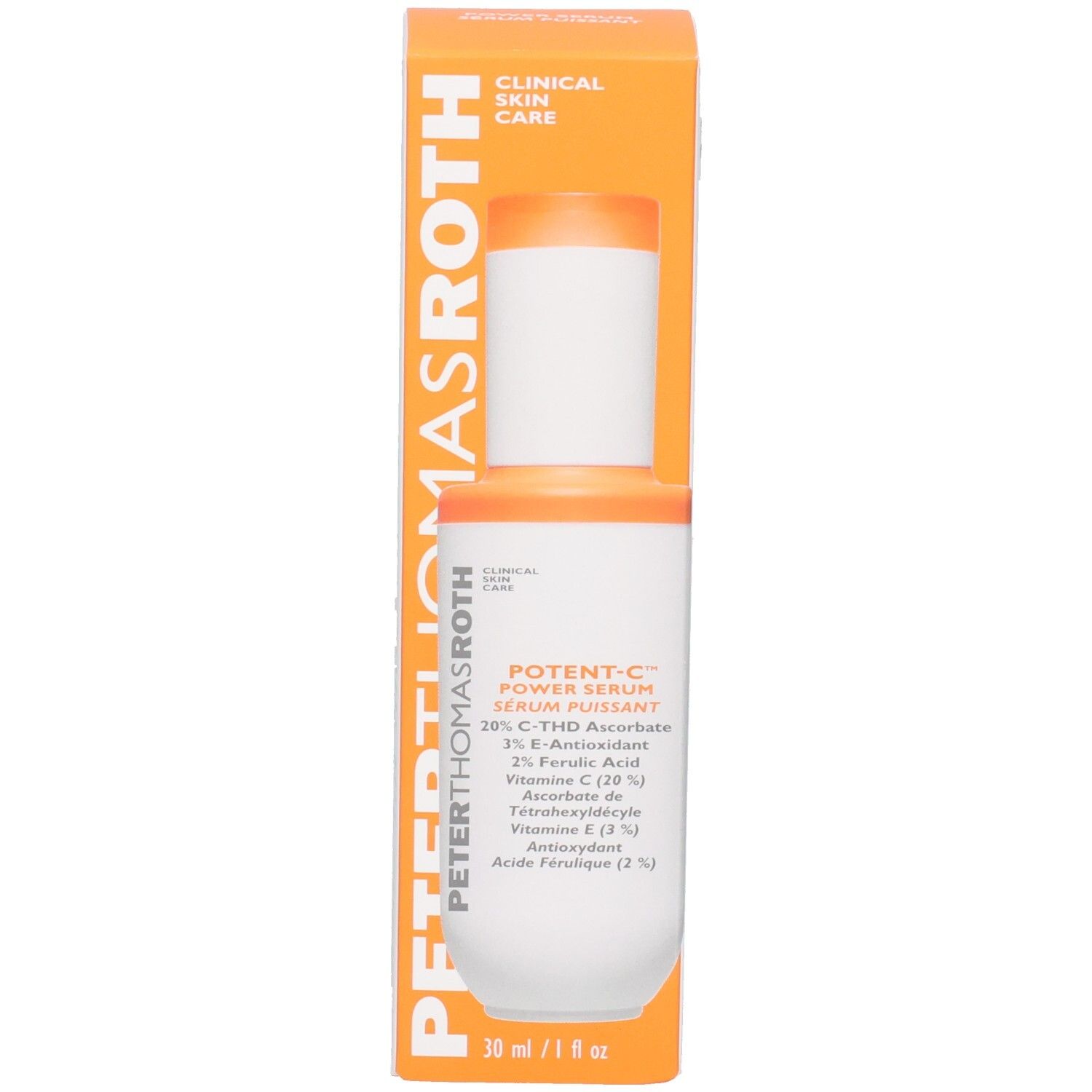 Flacone e scatola Peter Thomas Roth Potent C Power Serum, vista frontale.
