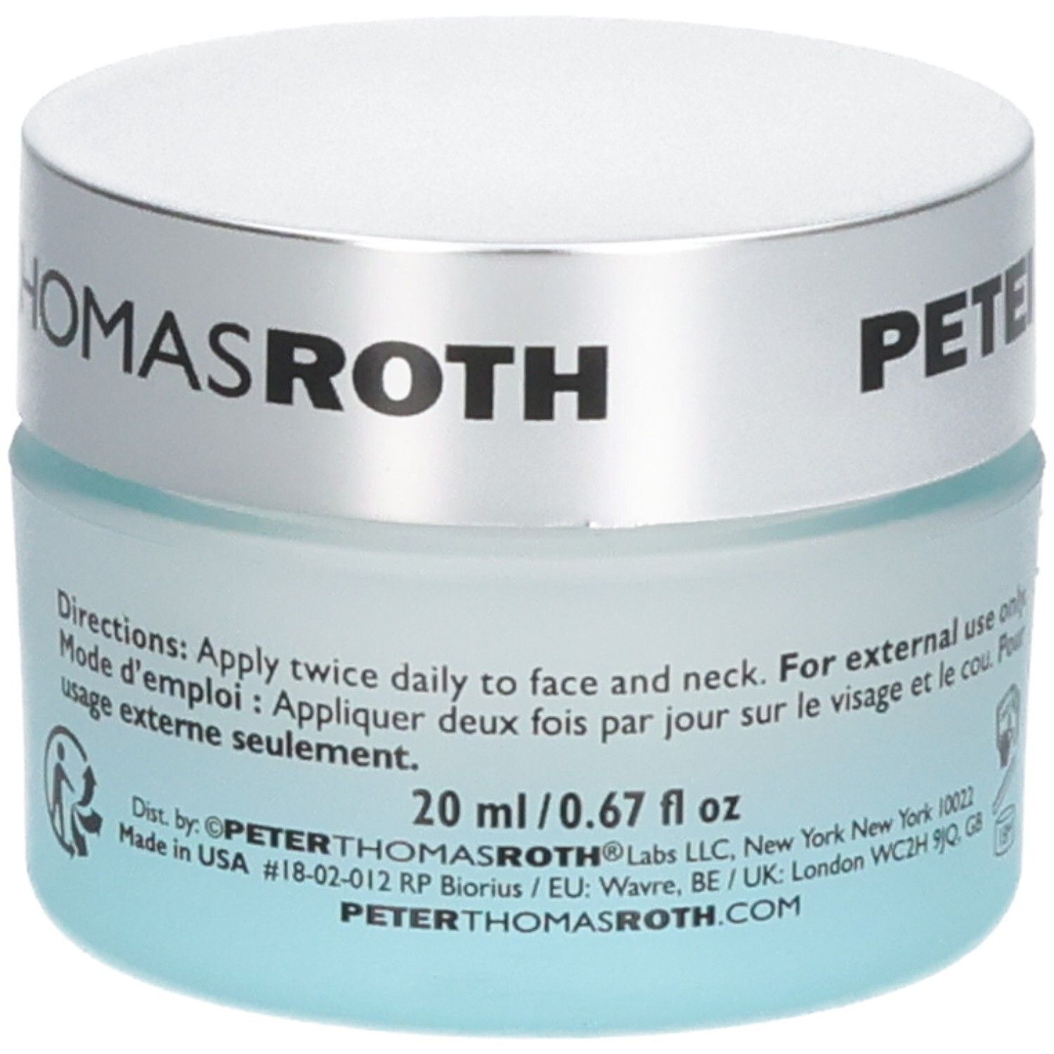 Crema idratante Peter Thomas Roth Water Drench Hyaluronic Cloud Cream, 20 ml, con istruzioni per l'uso.