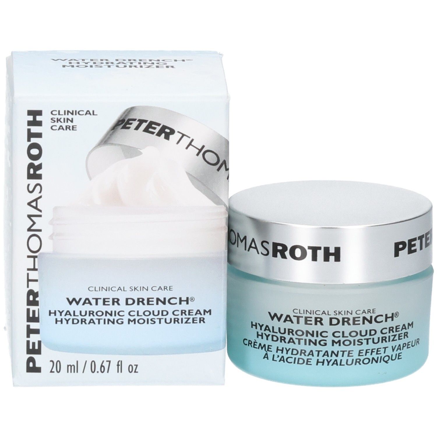 Crema idratante Peter Thomas Roth Water Drench Hyaluronic Cloud Cream e confezione.