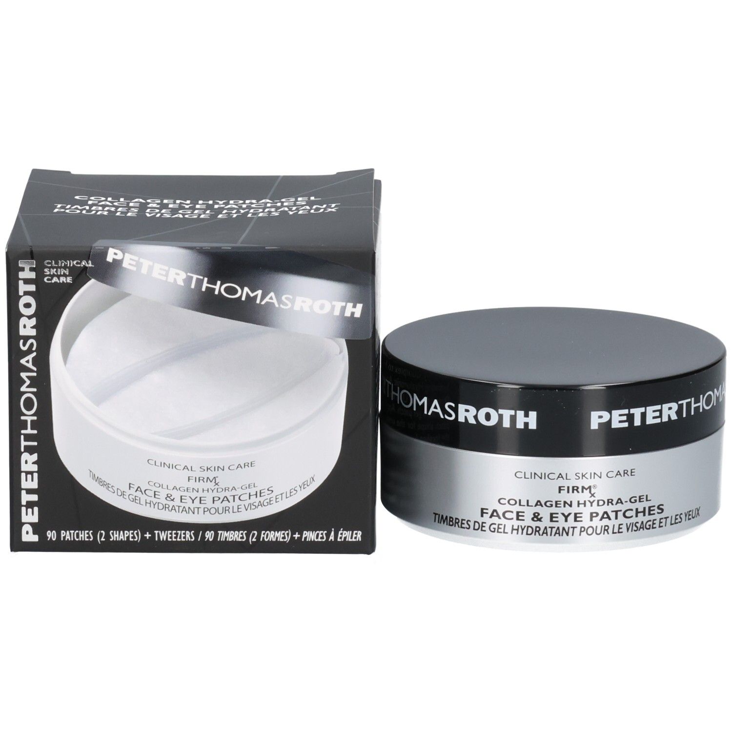 Vasetto e scatola aperta Peter Thomas Roth di patch occhi Collagen Hydra-Gel.