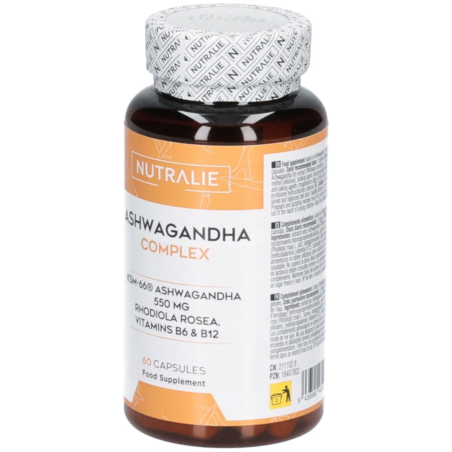 Nutralie Ashwagandha Complex KSM-66: Ashwagandha KSM-66 550mg, Estratto di Rhodiola Rosea 3%, Vitamine B6 & B12.