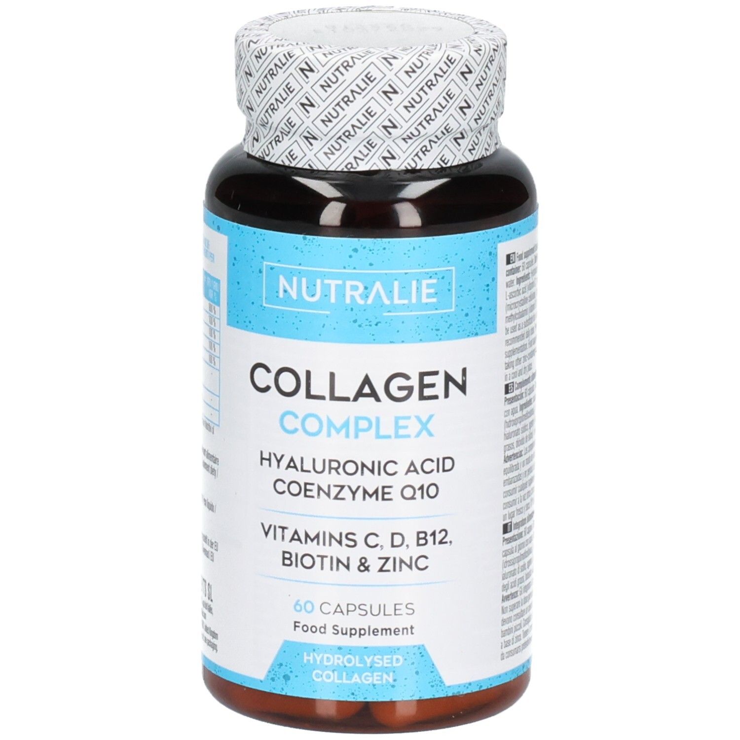 Flacone Nutralie Collagene Complex da 60 capsule, vista frontale con dettagli dell'etichetta.