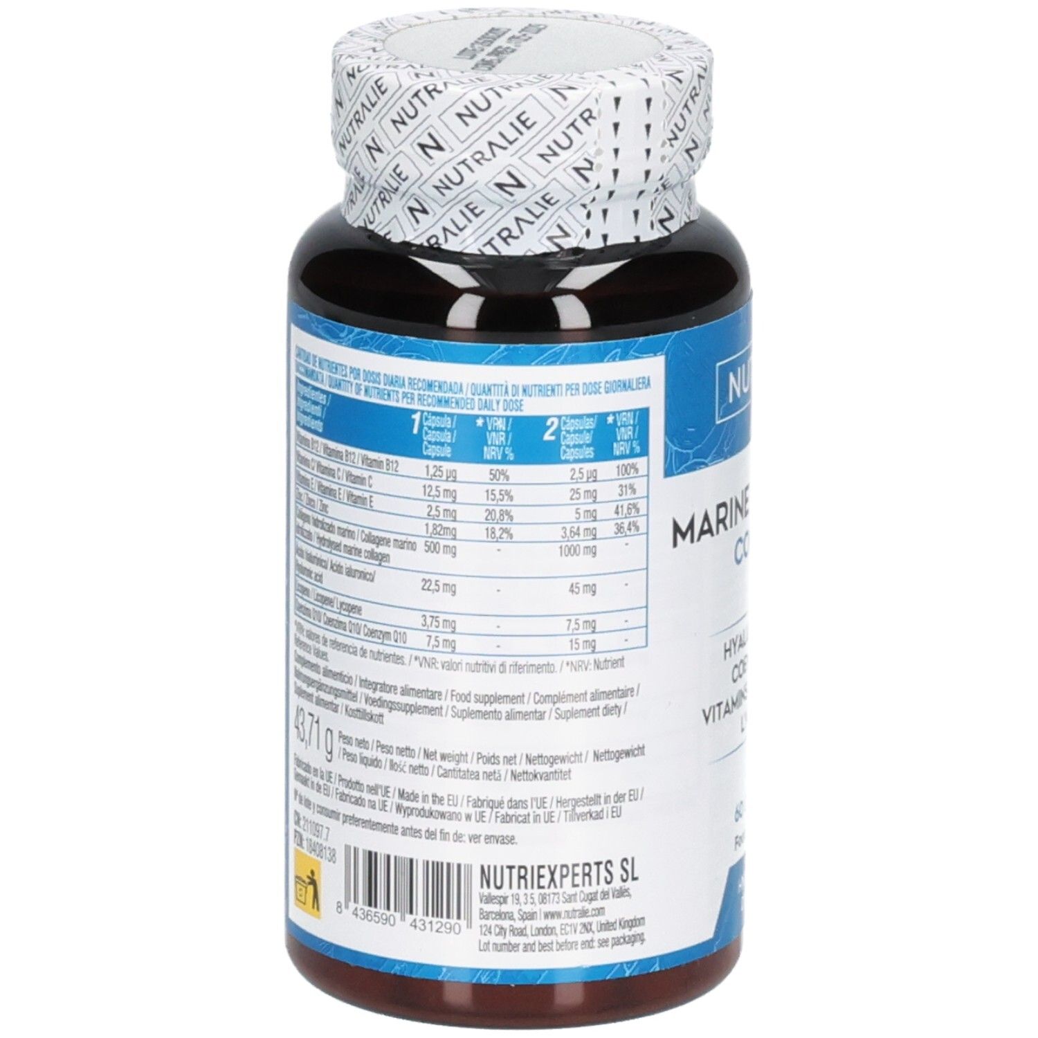 Retro di Nutralie Marine Collagen Complex Capsule con informazioni nutrizionali.