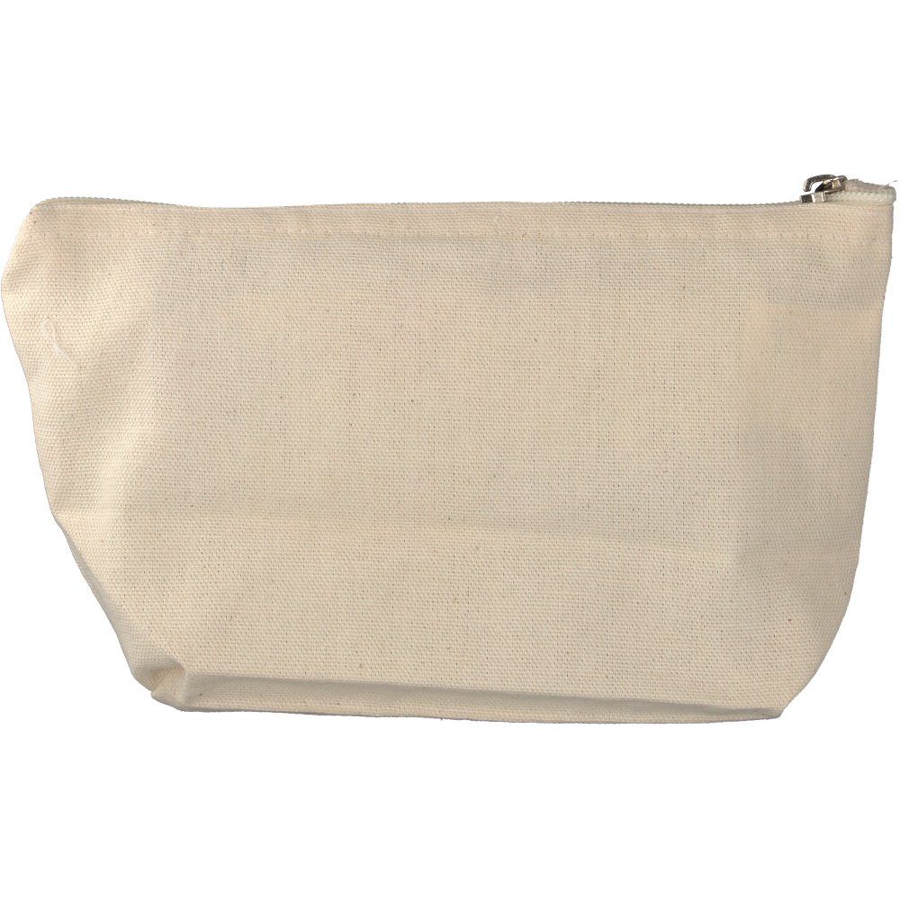 Pochette beige con zip. Vista frontale.
