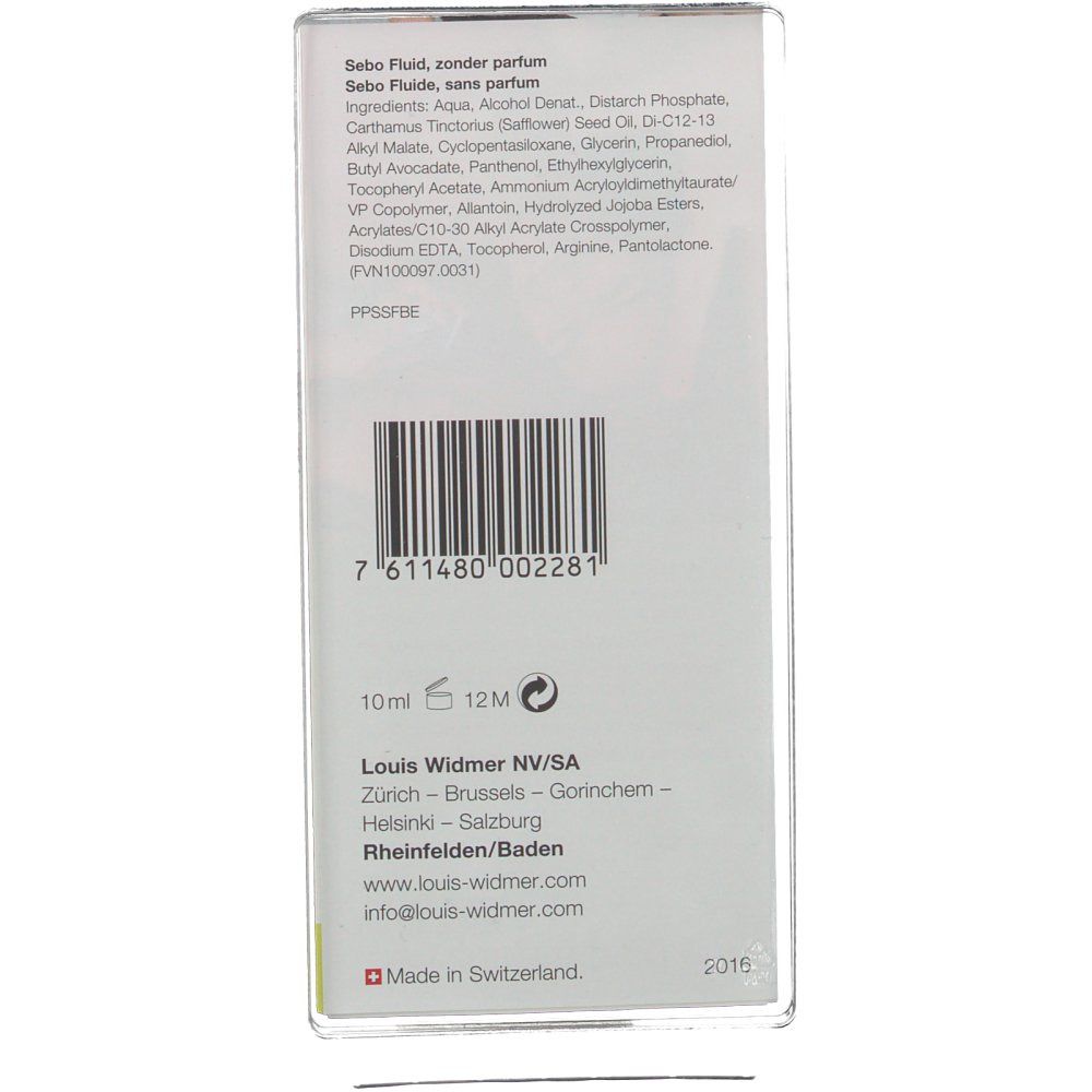 Confezione prodotto con ingredienti, codice a barre e logo. Testo: Louis Widmer. Prodotto in Svizzera.