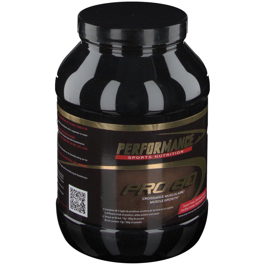 Barattolo nero con scritta "Performance Pro 80". Scritta dorata.