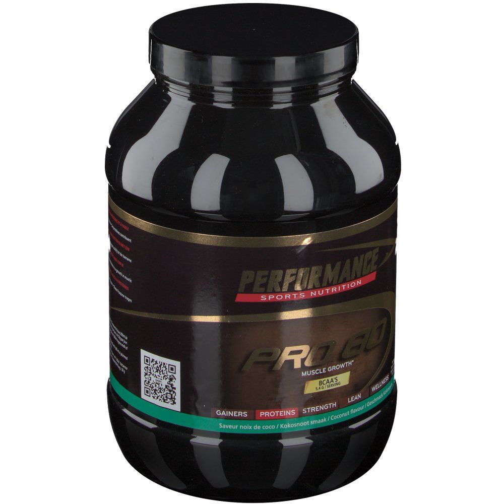 Barattolo nero con etichetta dorata. Scritta: Performance Pro 60. Striscia verde in basso. Codice QR.