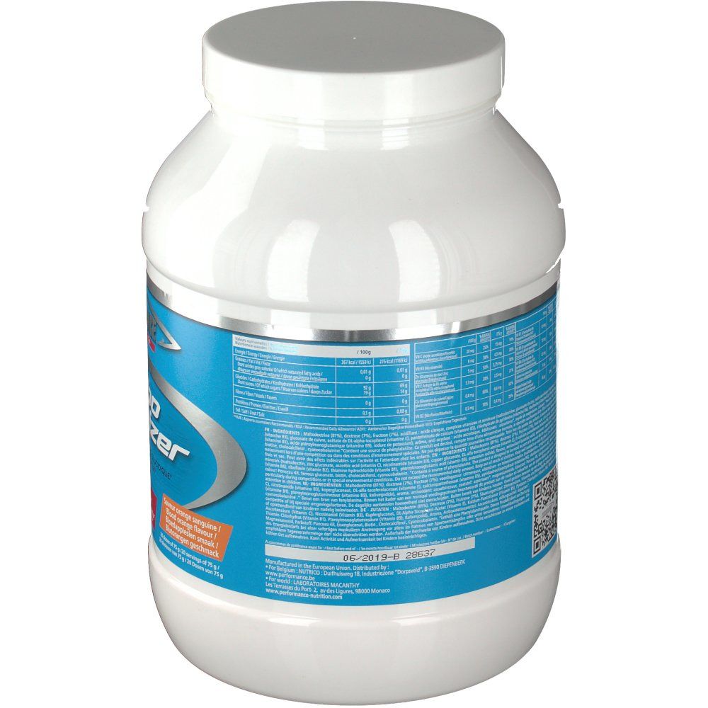 Barattolo bianco, retro con etichetta blu. Contiene informazioni nutrizionali e codice QR. Bordo argentato.